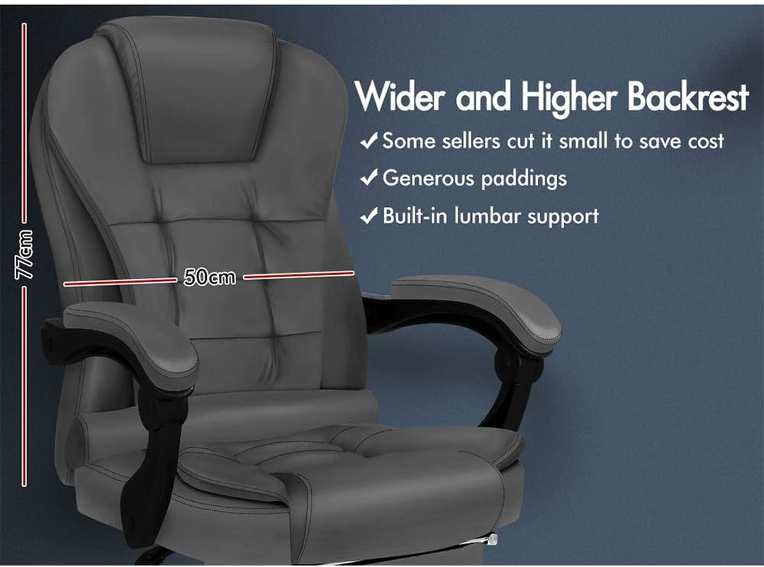 ALFORDSON Ergonomic Office Chair with Massage, Footrest and 150&deg; Recline, PU Leather Executive Managerial Chair with SGS Listed Gas-Lift, Swivel Gaming Chair for Computer Task Desk, Max 180Kg (Grey) image number 1