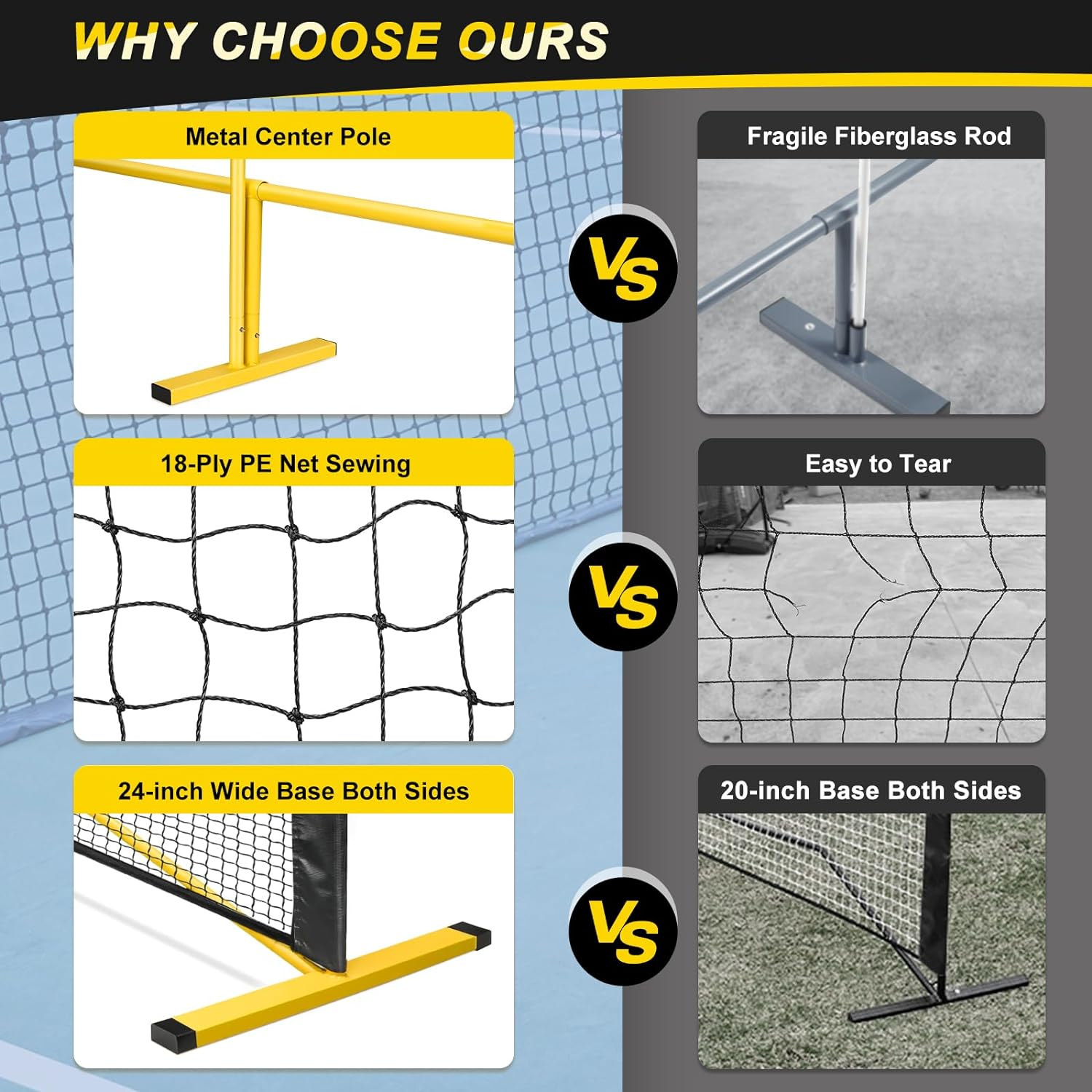 Portable Pickleball Net on Wheels, 22FT Pickleball Net for Driveway Backyard, Strong PE Net, Metal Frame, 4 Balls, 1 Carry Bag, Pickleball Net System for Indoor & Outdoor Play image number 6