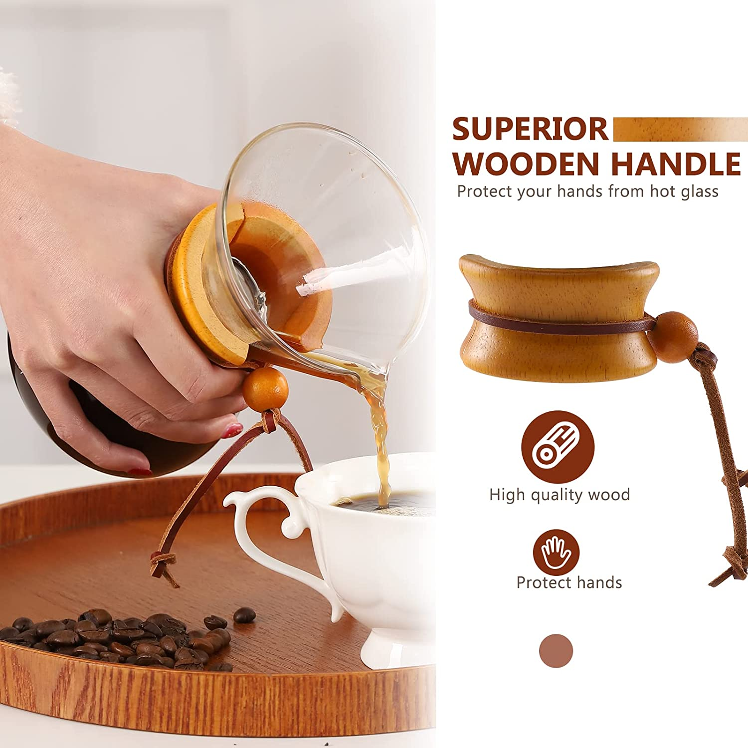 V60 Pour over Coffee Maker Glass Coffee Pot Manual Drip Coffee Brewer with Coffee Filter for Home, Travel (400 Ml, Brown) image number 3