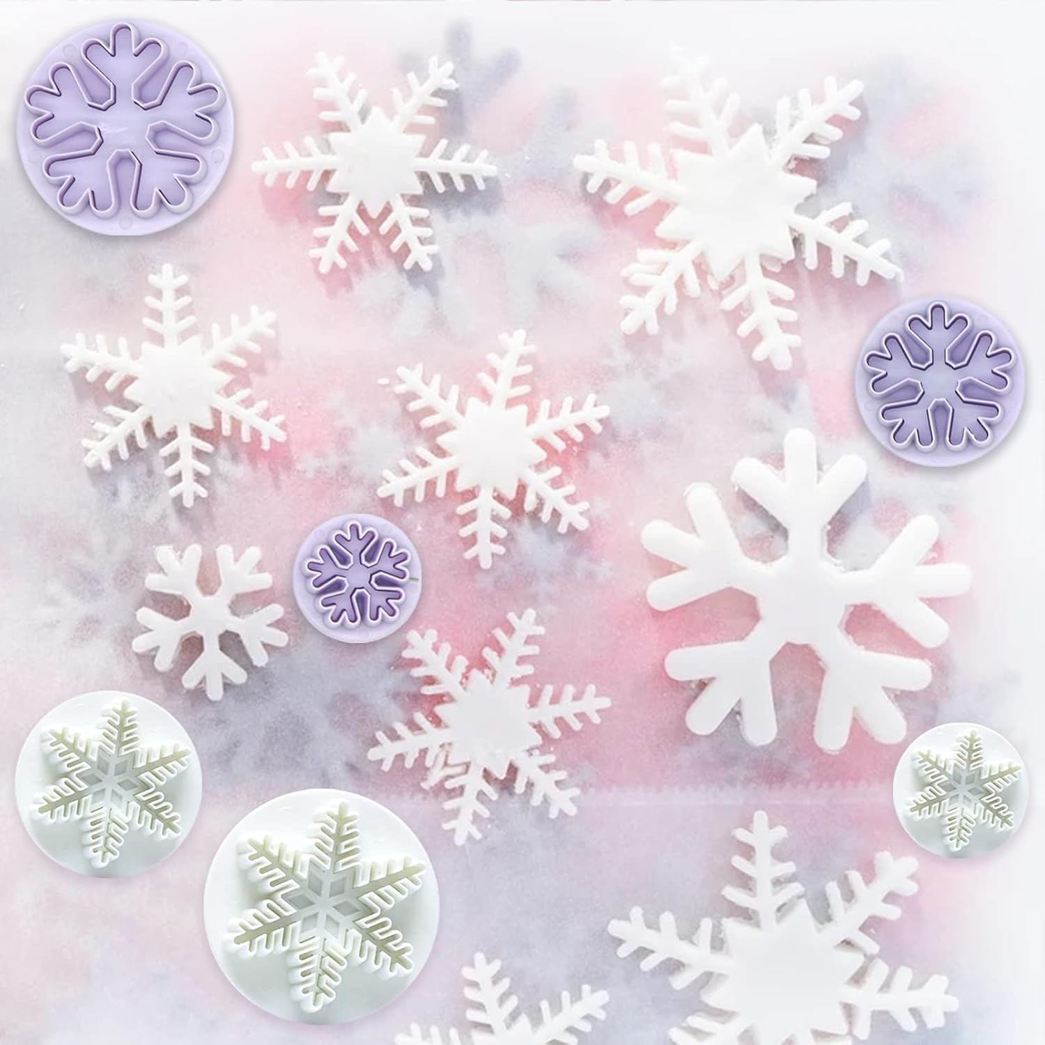 Christmas Cake Decorating Tools, 9Pcs Christmas Plunger Cookie Cutters Snowflake Cake Plunger Cutter, Christmas Holly Leaves Cookie Cutter Snowflake Cake Decorating Tools for Baking,Cake Decorations image number 2