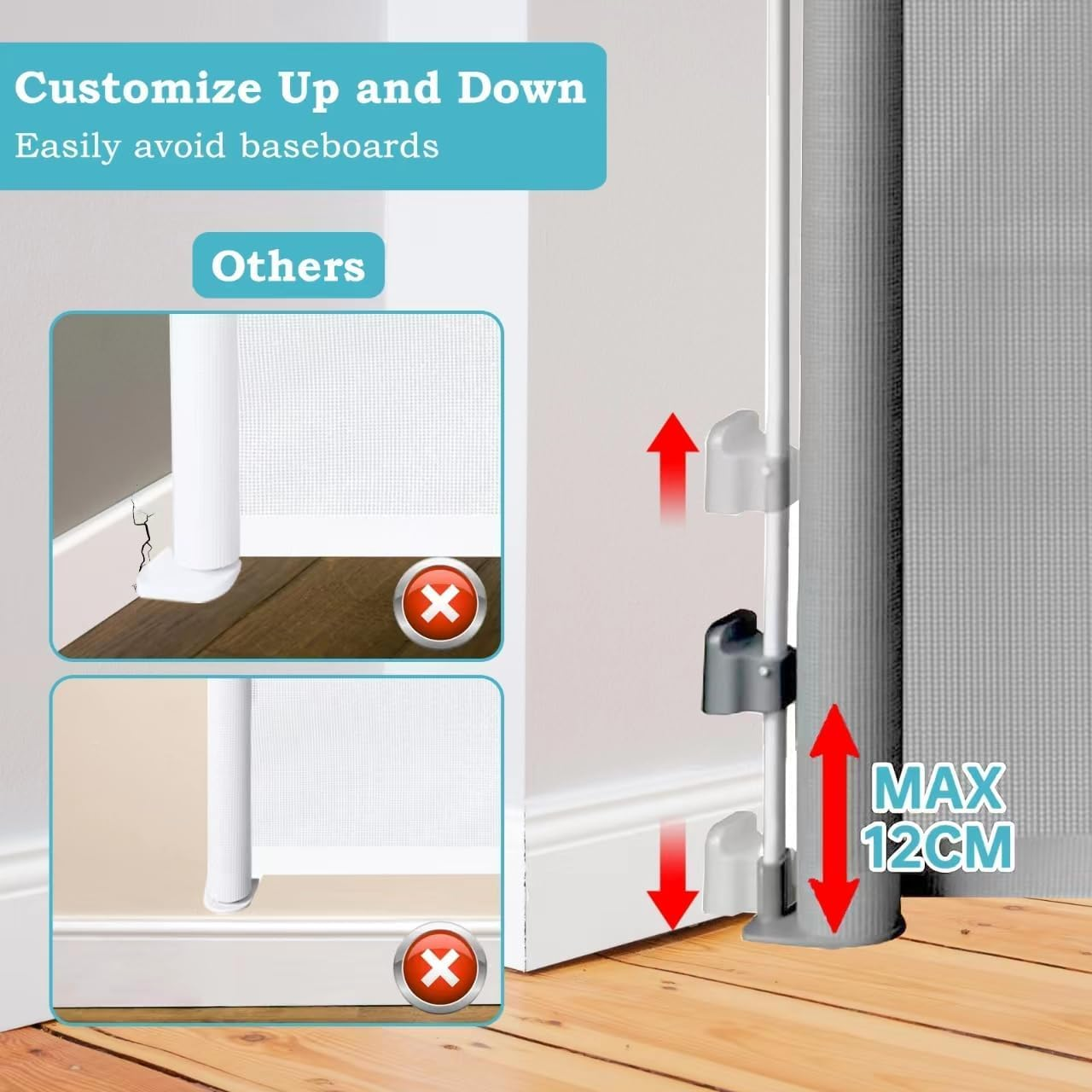 Baby Gate Retractable Gates for Stairs, Mesh Dog Gate for the House, Wide Pet Gate 33" Tall, Extends to 126" Wide, Long Child Safety Gates for Stairs, Hallways, Indoor/Outdoor, Cat Gate (Grey) image number 4