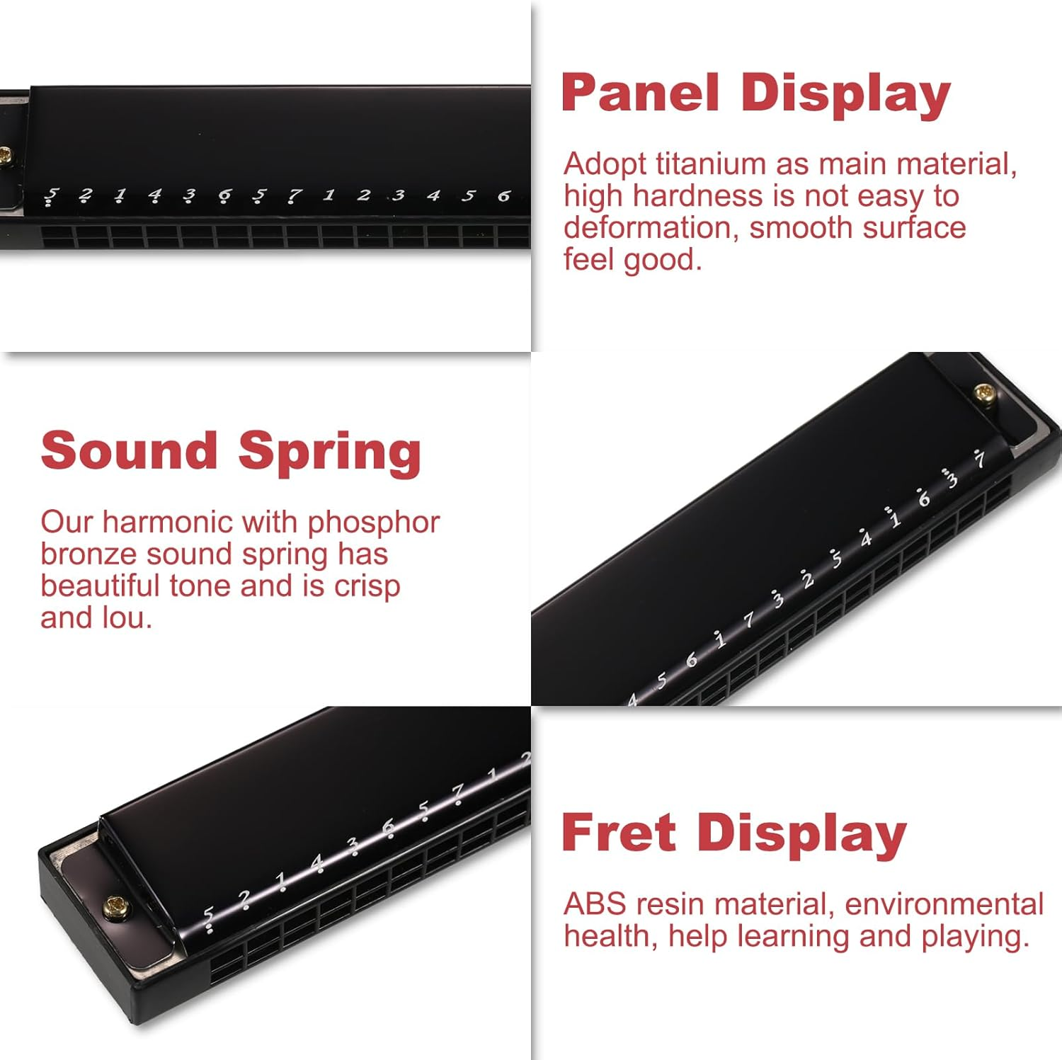 Harmonica Professional Harp Armonica Key of C 24 Hole Polyp Diatonic Mouth Organ with Case for Blues Folk Jazz Pop for Music Student Teacher Beginner image number 2