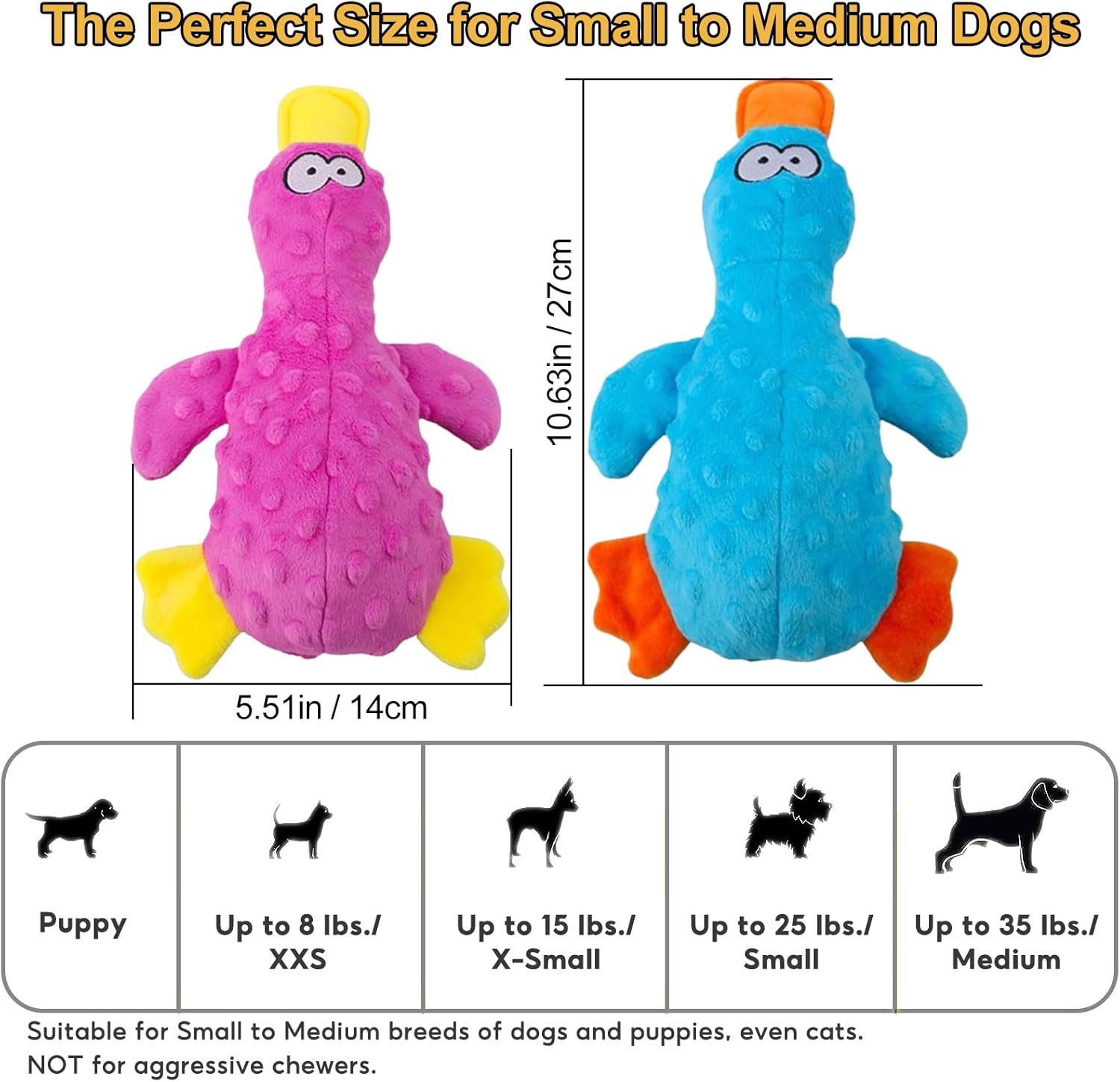 Adpartner Plush Squeak Toys for Dogs, 2 Pack Duck Stuffed Crinkle Dog Toys for Puppy, Durable Interactive Pet Chew Toys Soft Squeaky Pet Toys for Small to Medium Dogs Teething Training Reduce Boredom image number 4