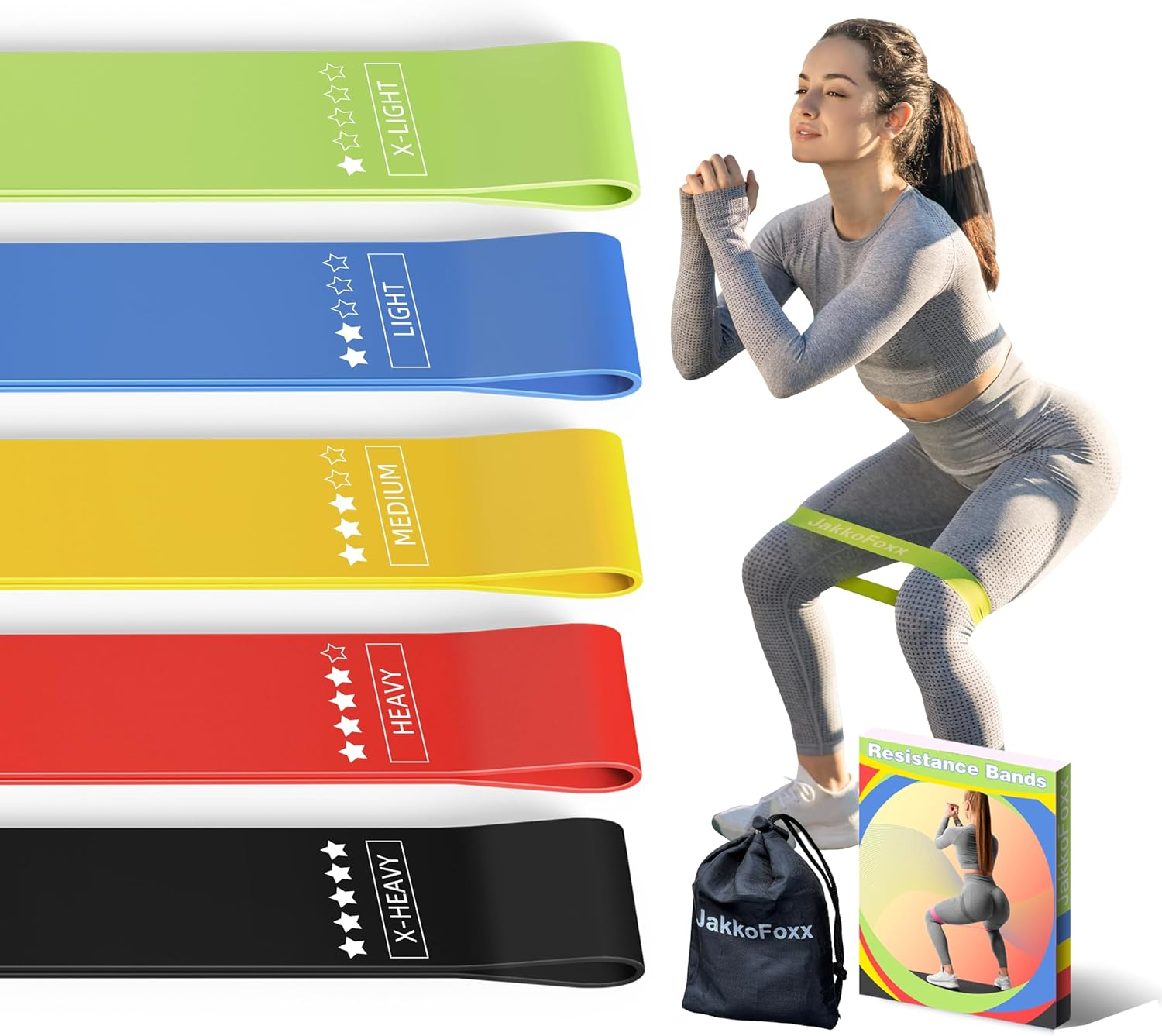 Resistance Loop Exercise Bands, Resistance Bands Exercise Bands for Home Fitness, Stretching, Strength Training, Physical Therapy,Elastic Workout Bands for Women Men Kids, Set of 5