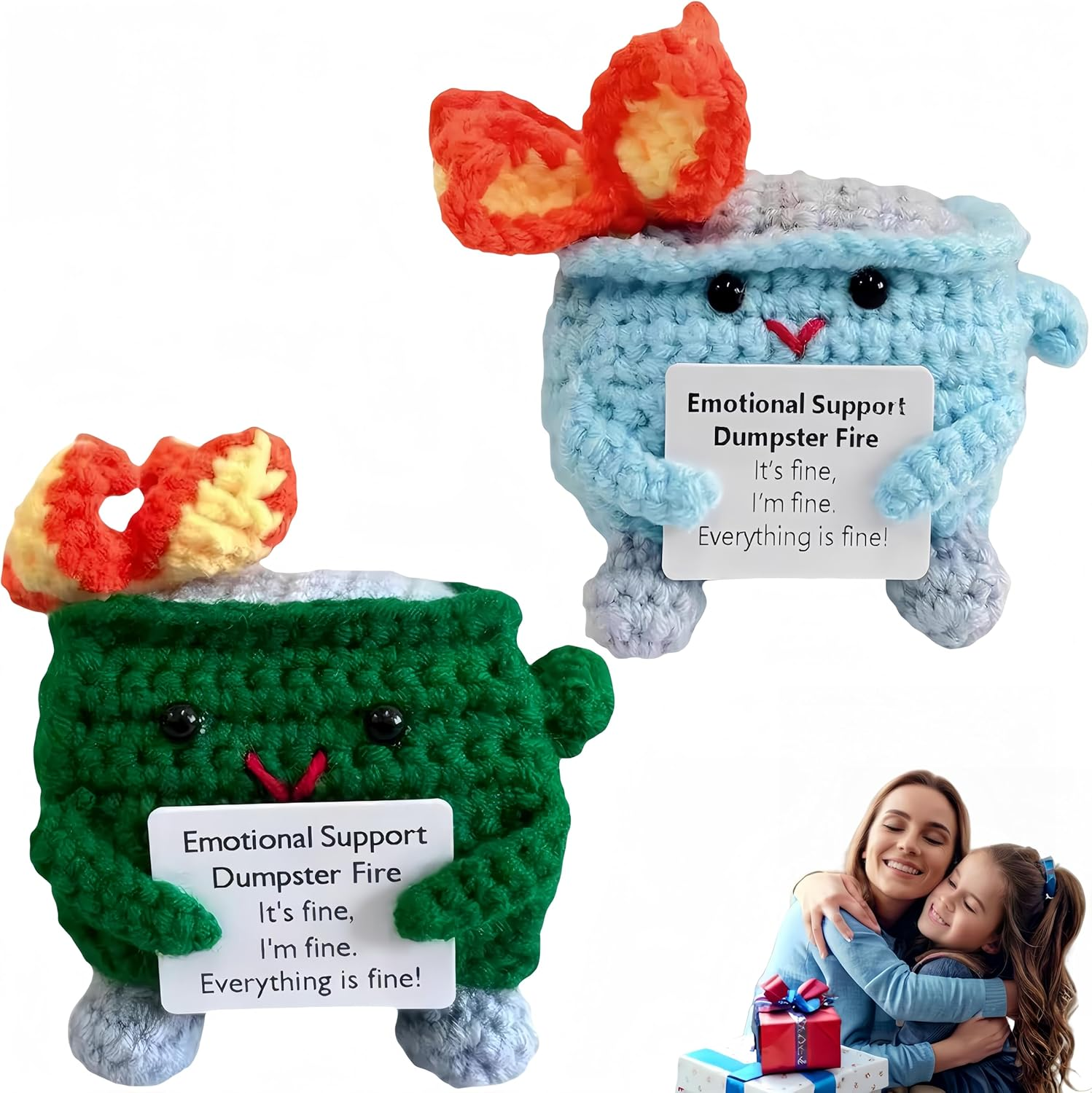 2Pcs Emotional Support Dumpster Fire Doll with Positive Card Positive Crochet Funny Handmade Cute Gifts image number 2