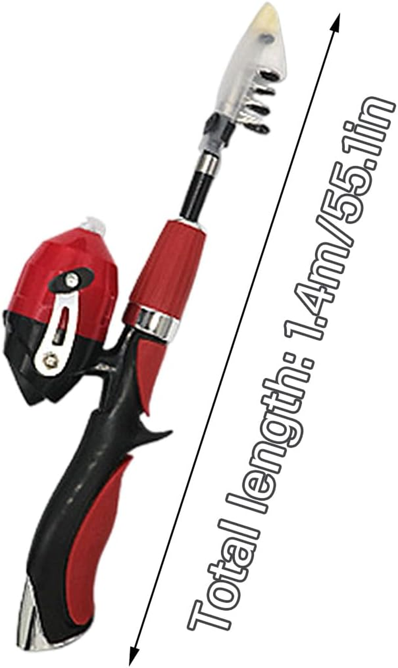 AIMALL Mini Children Sea Rod Set - Portable Retractable Road Rod Fishing Gear, Full Kit, 21.7&rdquo; Total Length, Red and Black image number 2