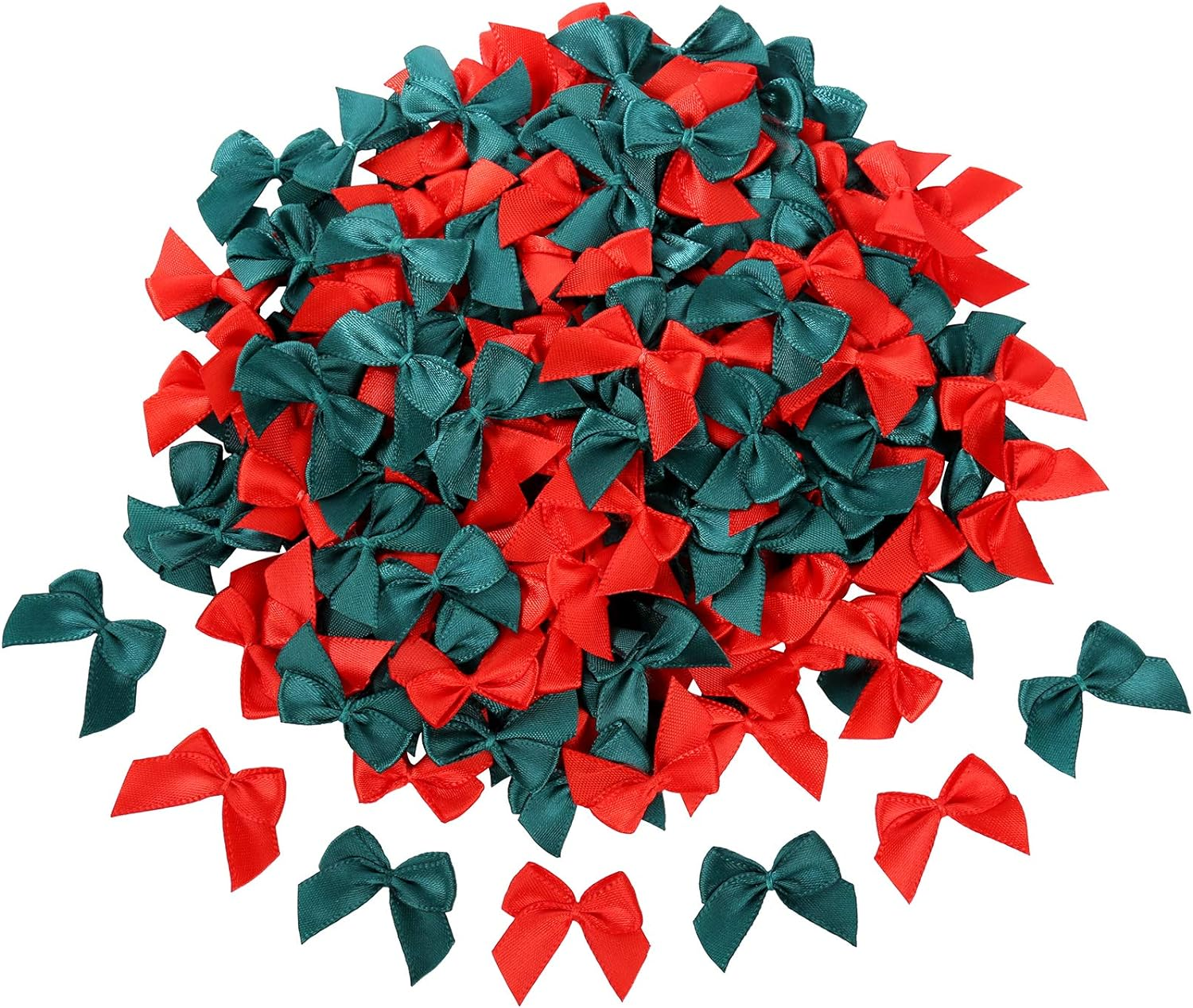 150Pcs Mini Bows Red and Green for Christmas Tree Decoration, Wrapping Crafts, and Home Decoration - Black image number 2
