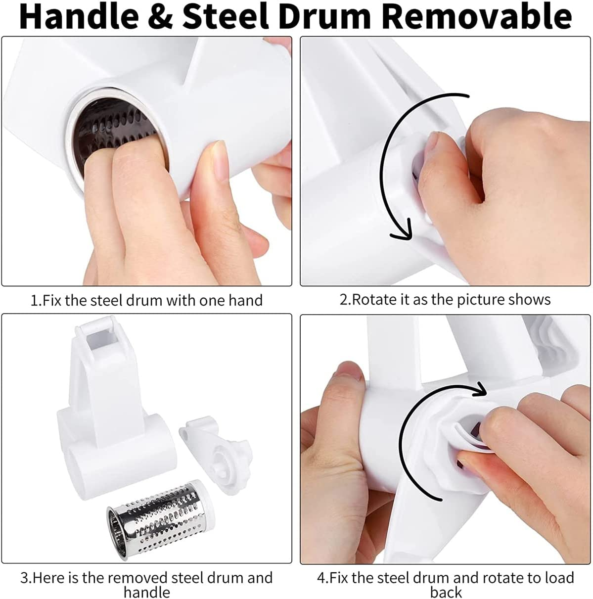 Hand-Operated Rotary Cheese Grater,Manual Handheld Cheese Cutter with Stainless Steel Drum, Hand Crank Kitchen Tool for Grating Hard Cheese, Chocolate, Nuts and More (White) image number 3