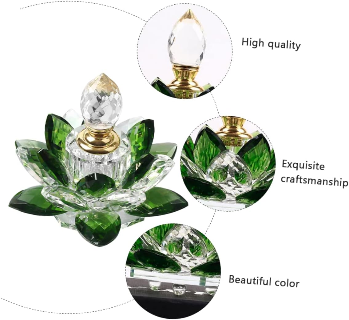 Lotus Shaped Perfume Bottle Glass Refillable Green Crystal Decorative Storage Container for Home D&eacute;cor Accent image number 2