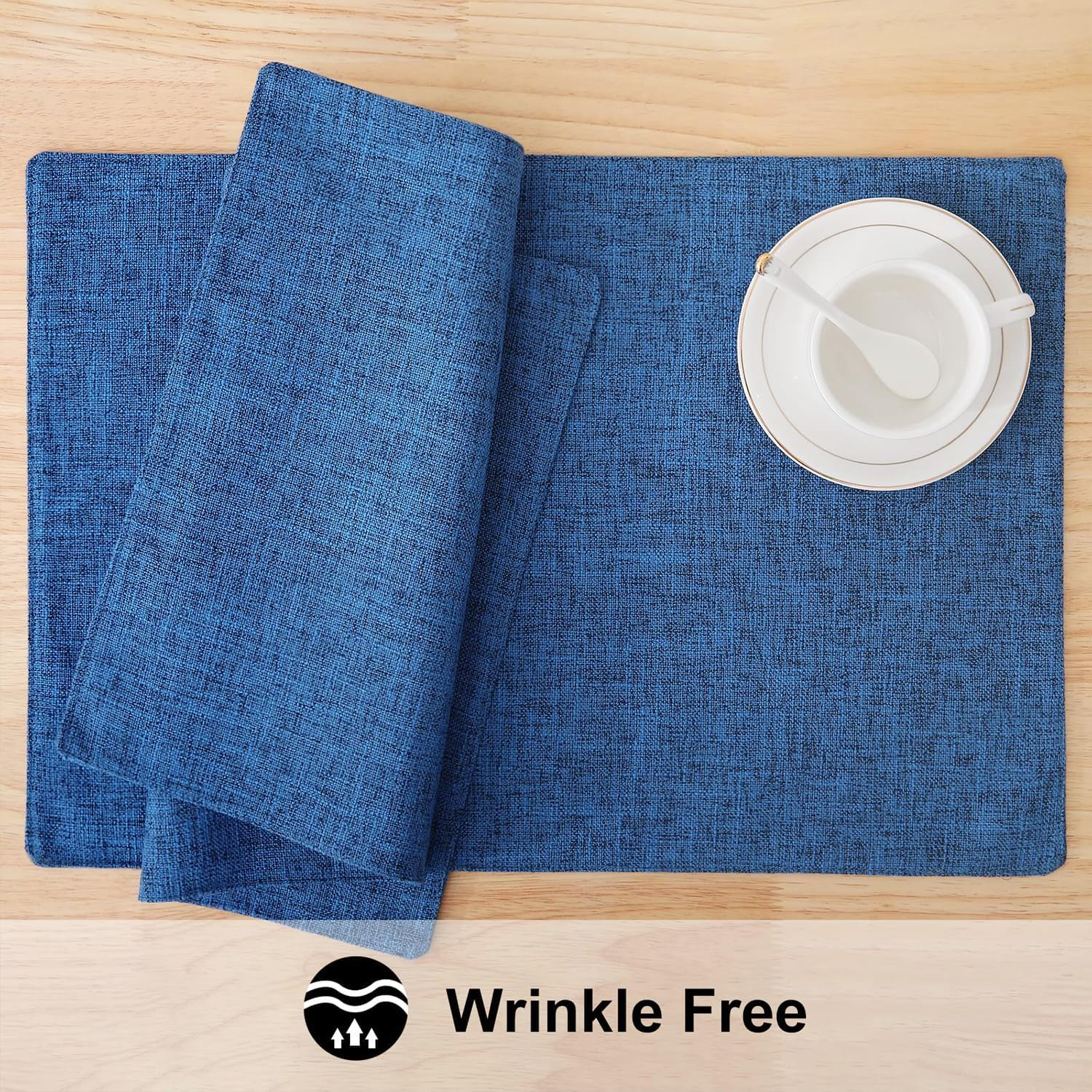 Homing Navy Blue Cotton Linen Blend Placemats for Dining Table Set of 6 &ndash; Washable Farmhouse Kitchen Mats for Indoors & Outdoors, Easy to Clean, 13 X 19 Inch image number 6
