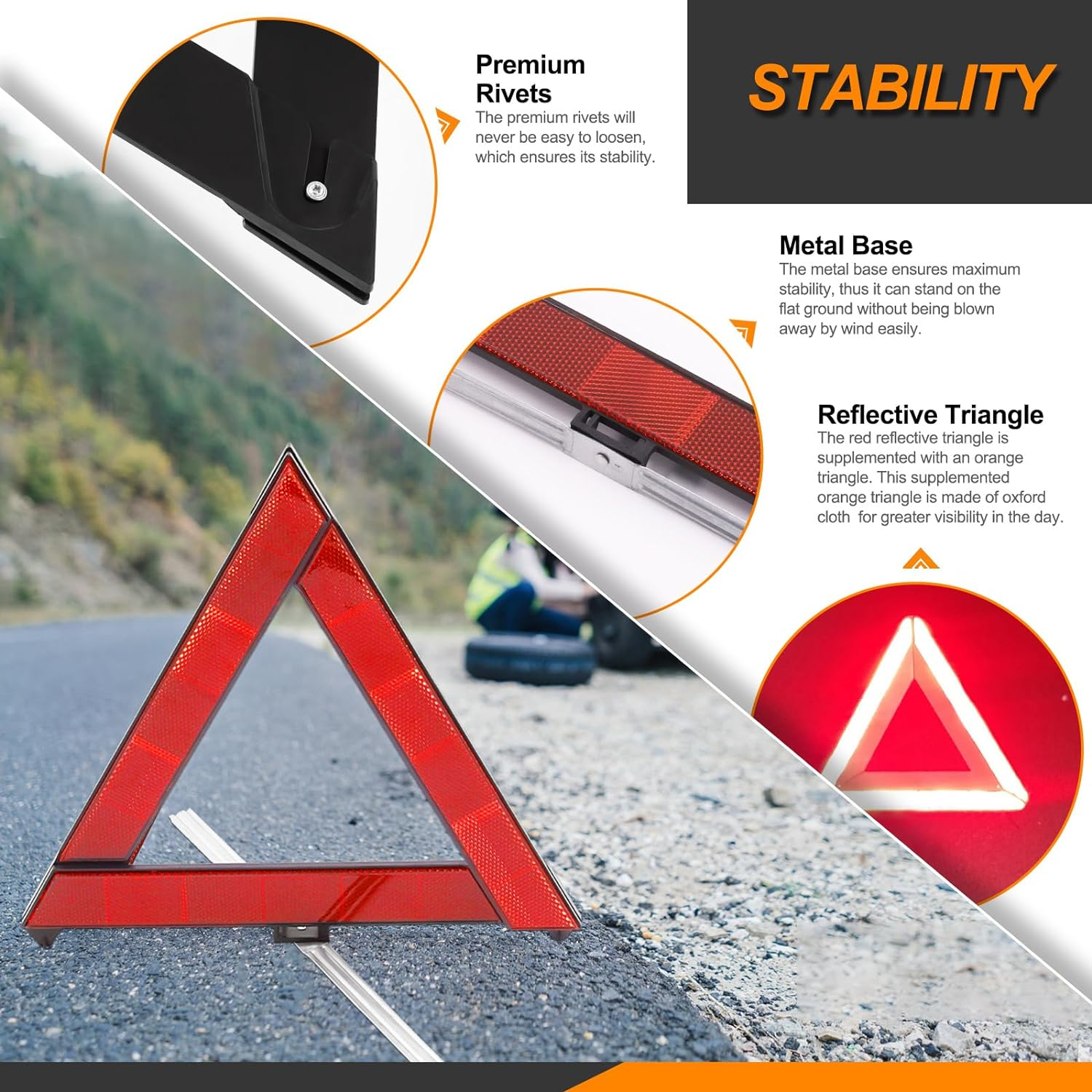 13Pcs Car Emergency Kit Auto Safety Roadside Assistance Tool Kit with Reflective Triangles, Hand Pressing Flashlight, Reflective Vest, Tow Strap, Car Safety Hammer for Vehicles Car image number 3