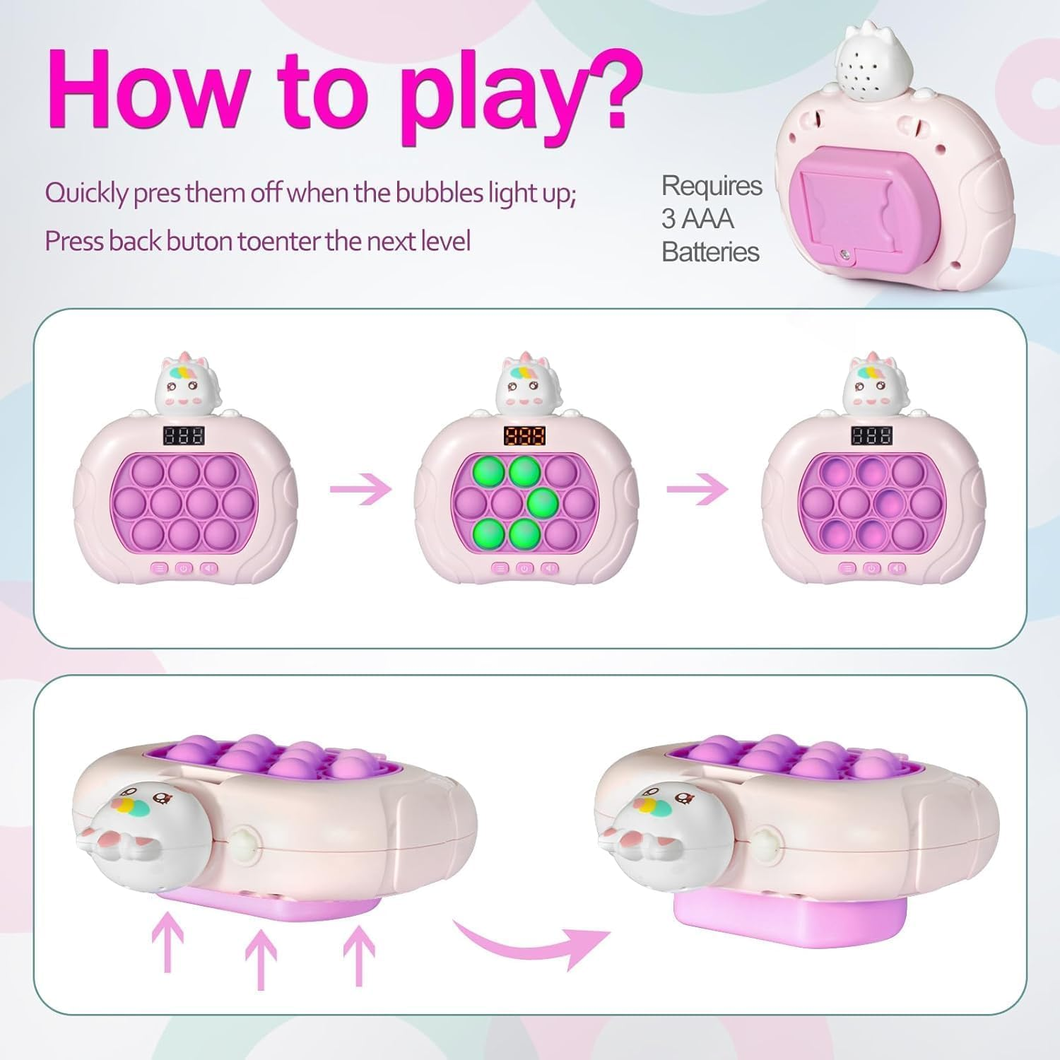 Handheld Game for Kids 6-8, Pop Game It Fidget Toys for 8-12, Quick Push Game, Bubble Stress Pop Light up Toys for Autistic Children Adults, Xmas Birthday, Teens, Adults image number 5