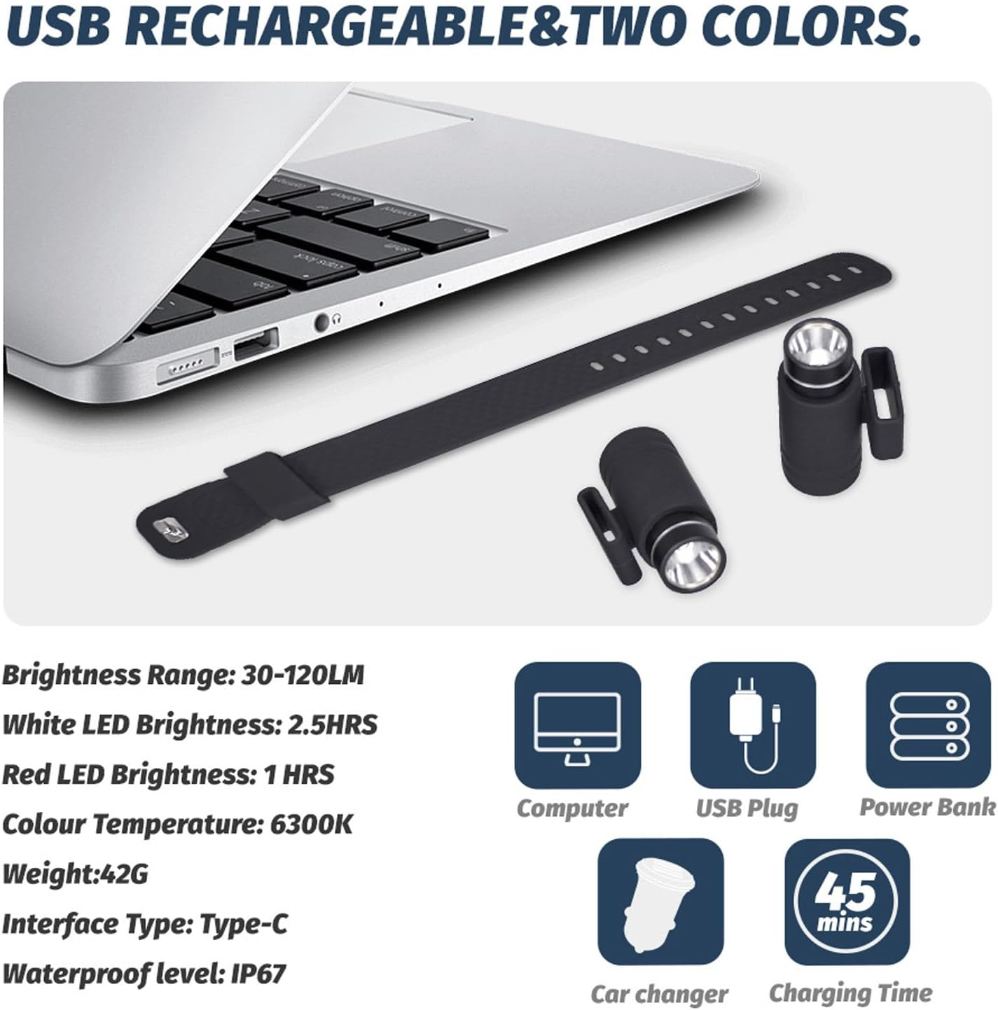 Wrist Flashlight Watch, High Brightness IP5 Waterproof, 3 Modes, Long-Lasting, Aluminum Alloy Housing for Night Activities image number 6