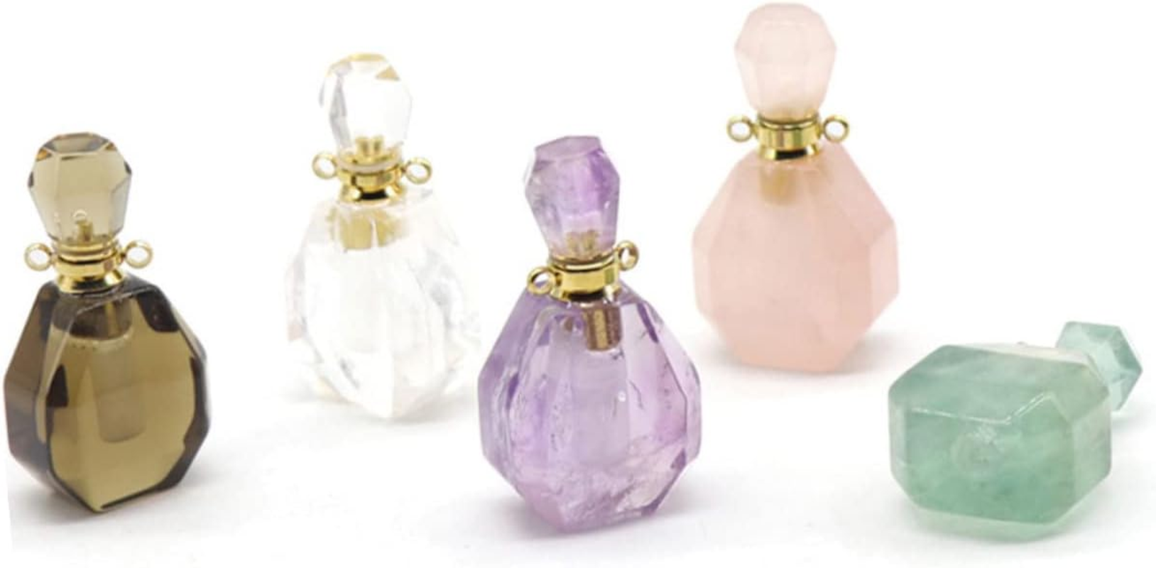 Yardenfun Essential Oil Perfume Travel Bottle Fluorite Crystal Pendant Jewelry Decor Mini Wishing Bottle Necklace Aromatherapy Accessory for Women image number 2