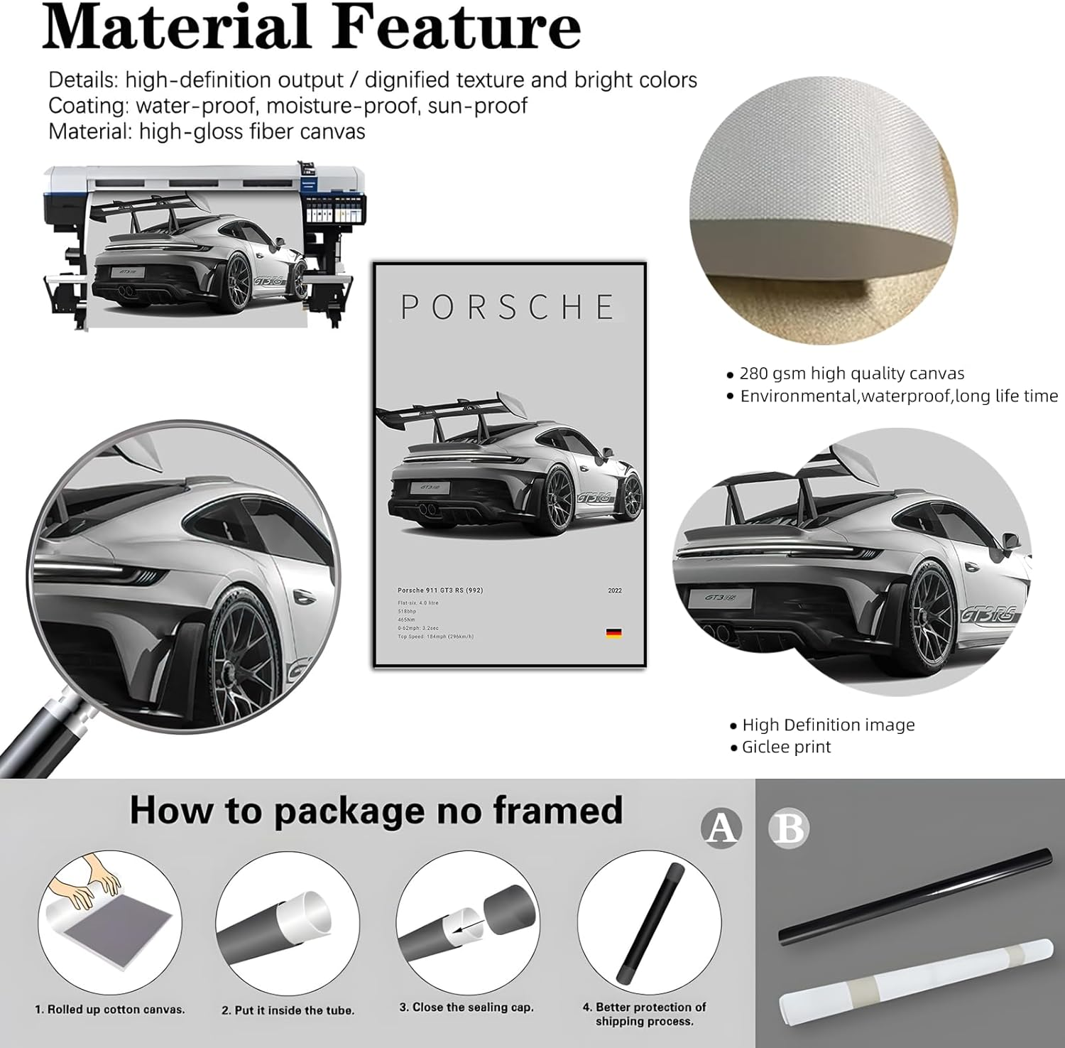 Car Canvas Poster Wall Art, Supercar Art Prints, 6Pac/Set (6 Set, 8 X 12 in Unframed) image number 4