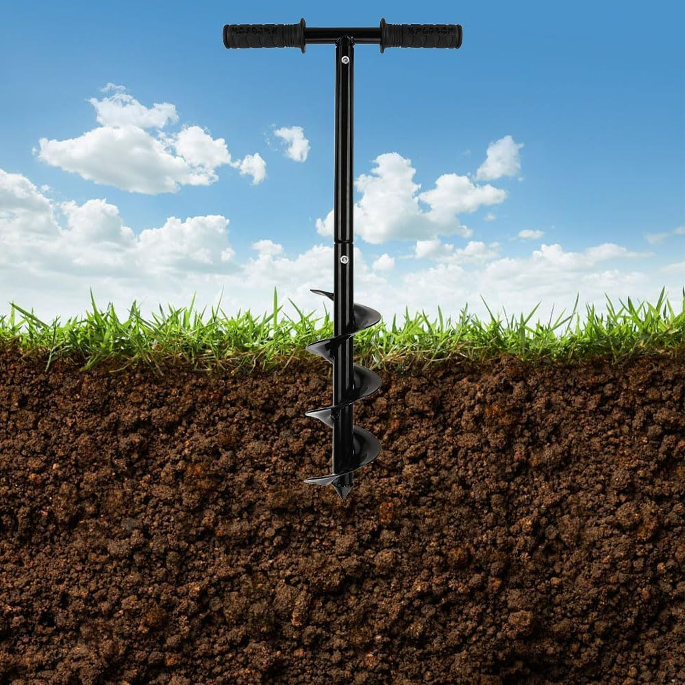 Garden Auger Drill Bit Set, Post Hole Digger, Hand Auger Drill with Non-Slip Handle, Auger Spiral Drill Rapid Planter Fence Post Auger for Planting Trees, Deep Cultivating, Seedlings, 10 X 60Cm image number 3