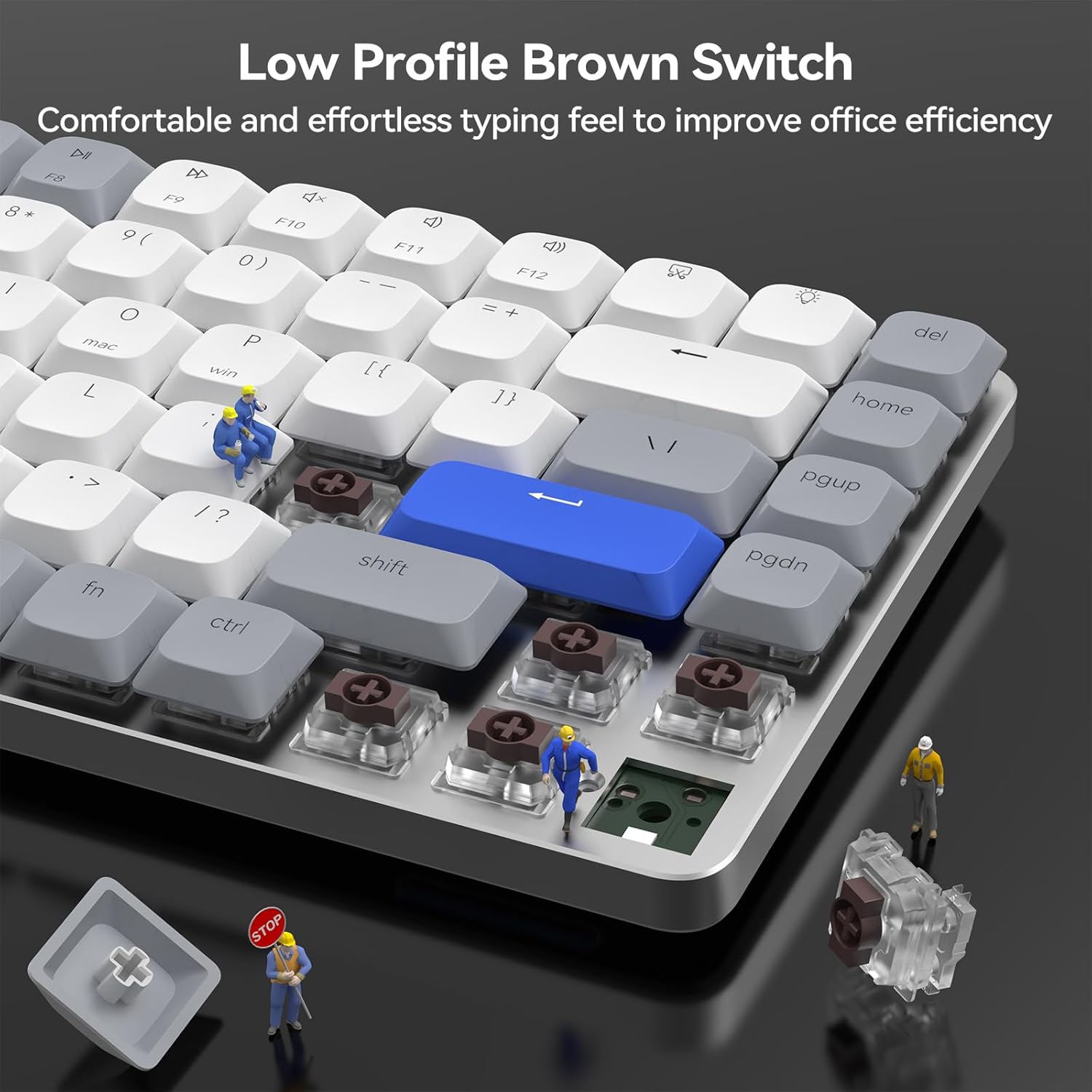 AUSDOM 75% Mechanical Keyboard, 84 Keys Compact Low Profile Wireless Gaming Keyboard with White LED Backlit, Bluetooth/2.4Ghz/Usb-C, Brown Switch Compatible with Mac Windows image number 5