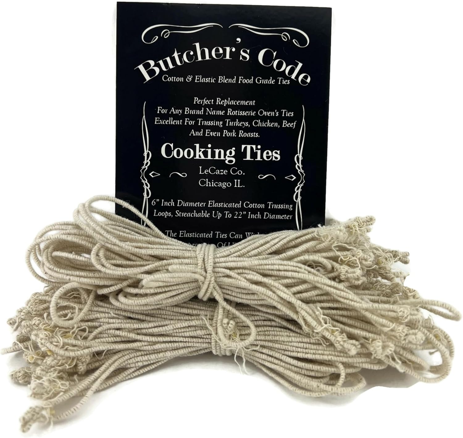 Rotisserie Elastic and Cotton Blend - Stretchy Twine - Food Grade - Heat Safe - Cooking Ties - Poultry Loops - 50 Pack image number 1