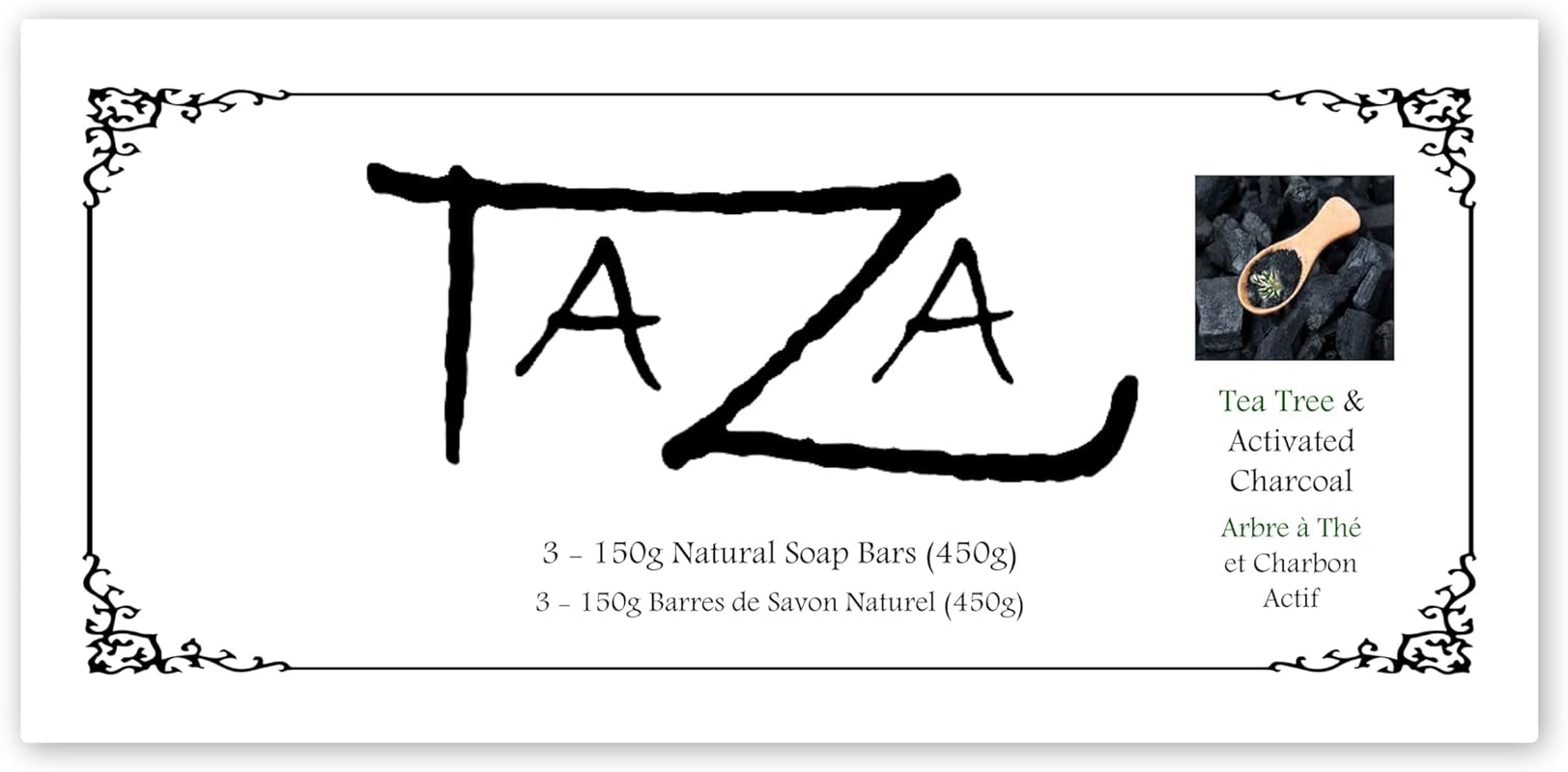 Premium Taza Tea Tree & Charcoal Natural Soap (Pack of 3) Each 5.3 Oz (150 G) for Powerful Cleansing Contains: Tea Tree Oil, Activated Charcoal & Coconut, Olive & Palm Fruit Oils, Mango Butter image number 4