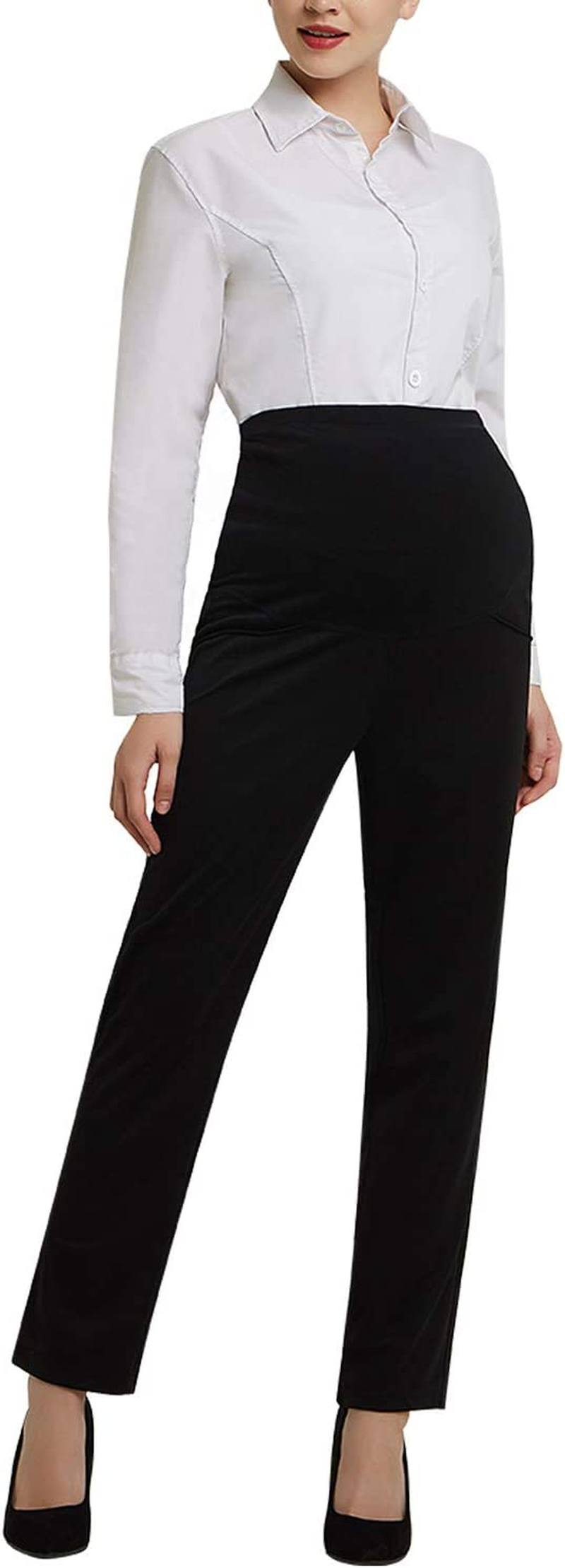 Maternity Dress Pants Flattering Work Long Pants Stretch Slim Fitted Maternity Clothes Trousers Black L image number 5
