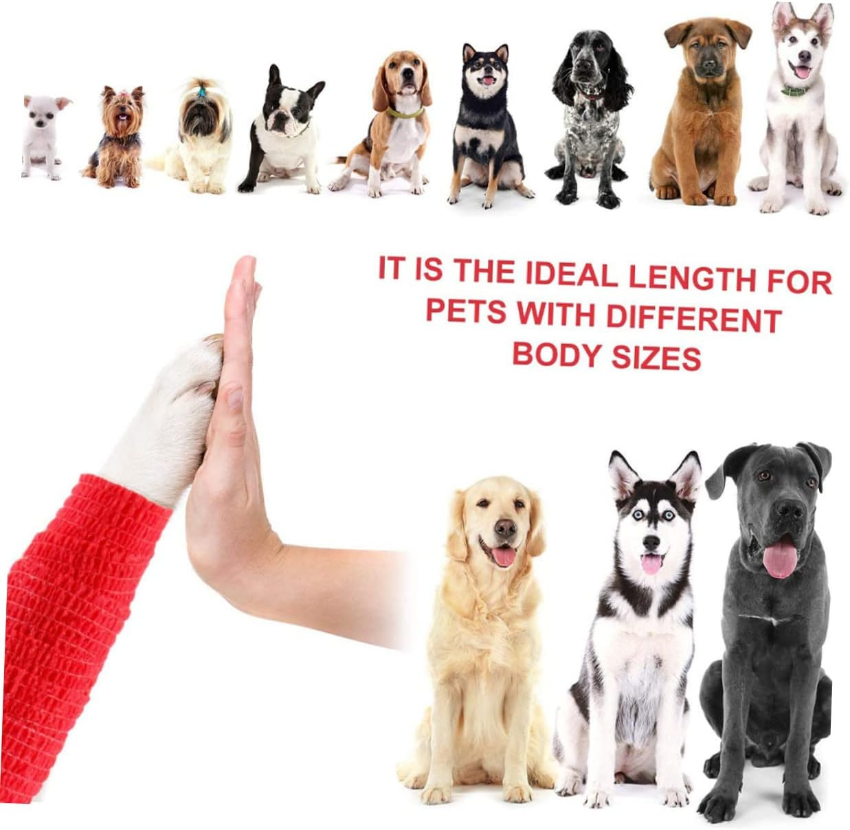 KOMBIUDA 3Pcs Non-Woven Self-Adhesive Elastic Wrap for Pets Compression Tape First Aid 5Cm X 4.5M Black Blue Red image number 6