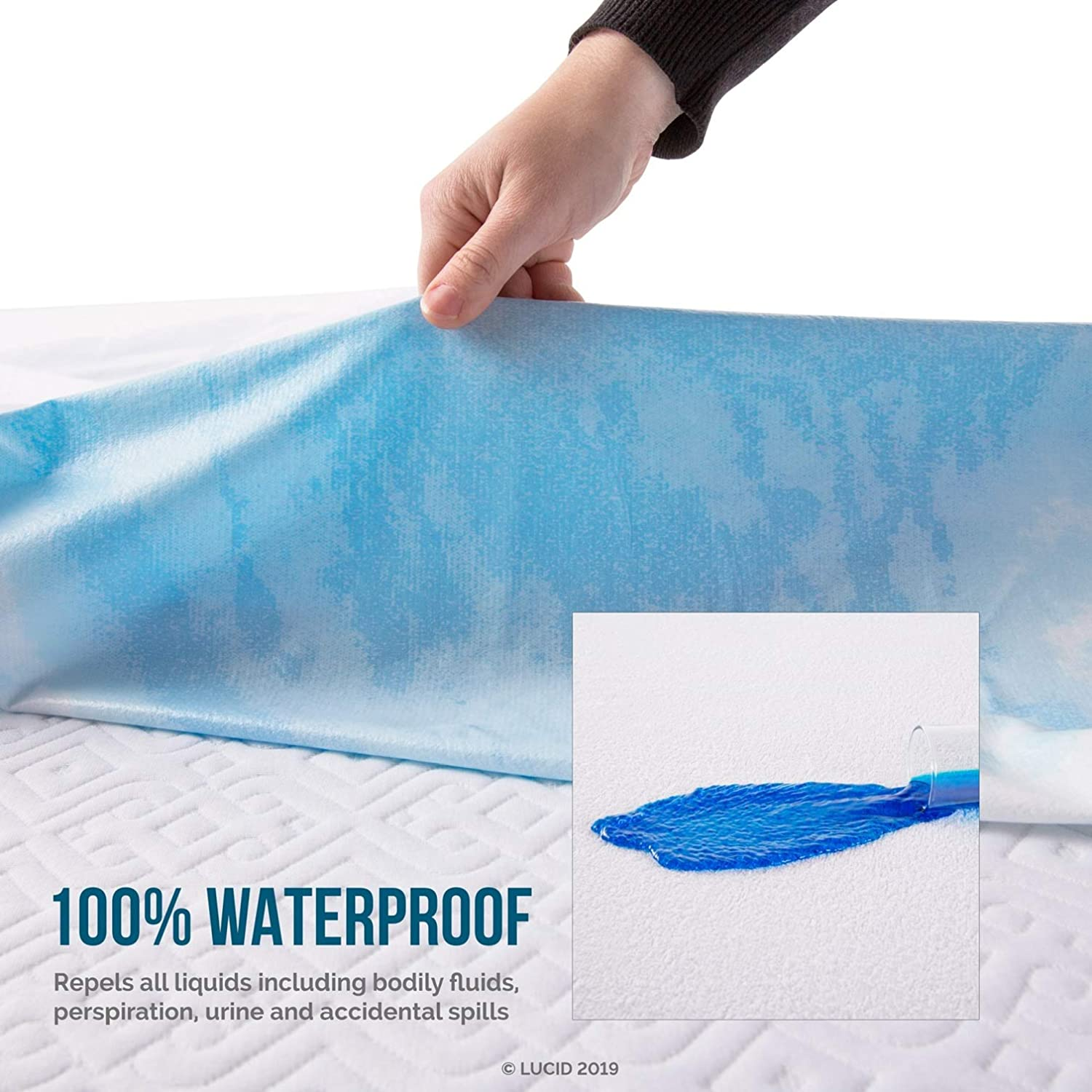 Lucid Premium Hypoallergenic 100% Waterproof Mattress Protector - Universal Fit, Cotton Terry Top,White Twin image number 1