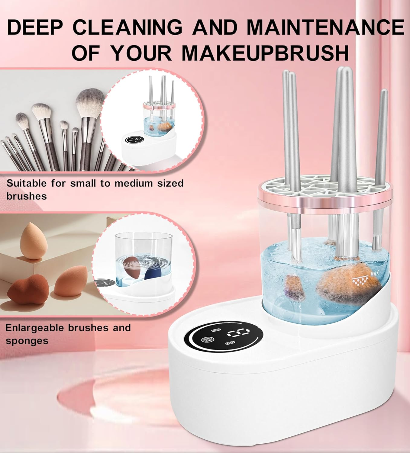 YBVABE Electric Makeup Brush Cleaner and Dryer, 2-In-1 USB Rechargeable Automatic Brush Spinner, Powerful 360&deg; Deep Cleaning for Foundation, Eyeshadow & Blush Brushes image number 4