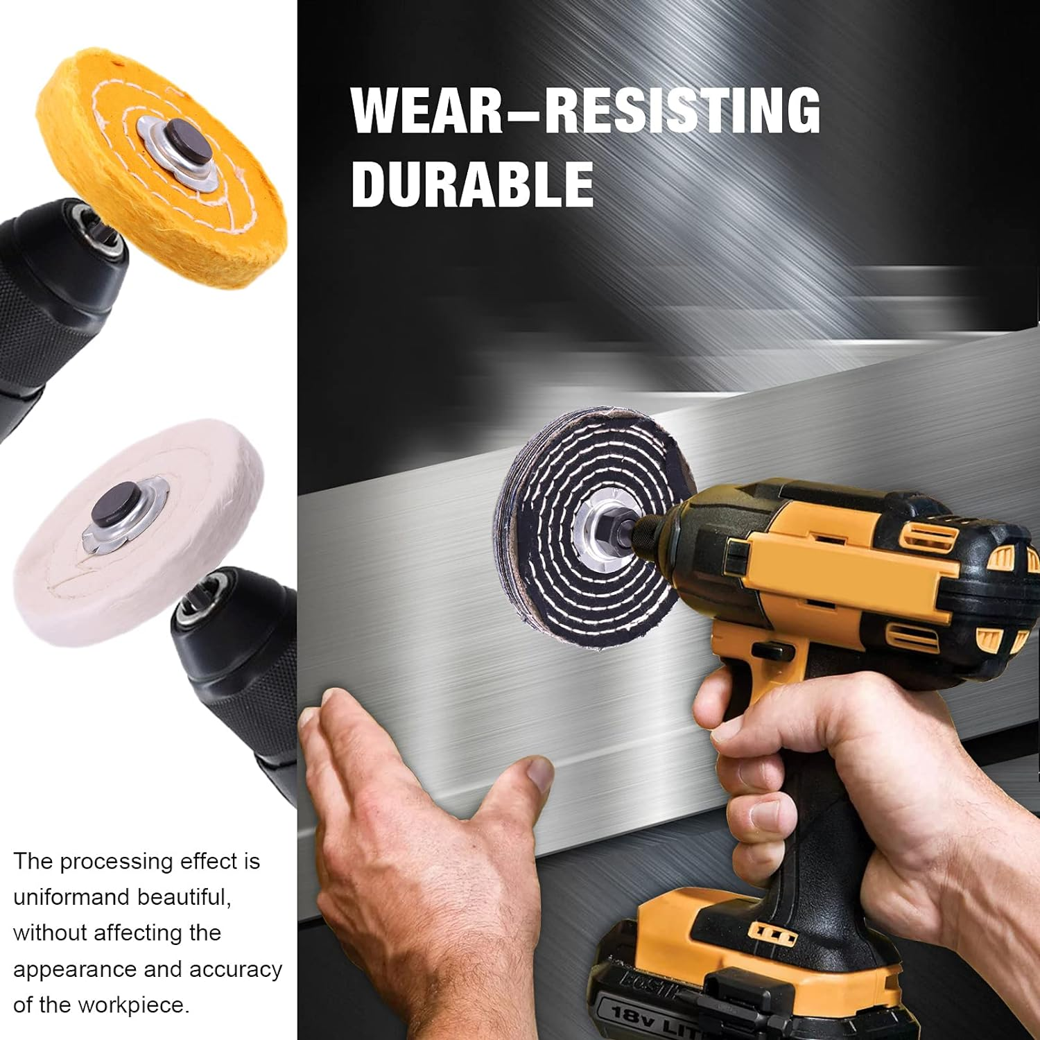 9Pcs 4'' Buffing Polishing Wheels Set Including Yellow(36Ply)/White(50Ply)/ Flannel(30Ply)/ Denim/Sisal Wheel with 1/2" Arbor Hole 3Pcs Compound and 1/4" Handle for Polishing image number 6