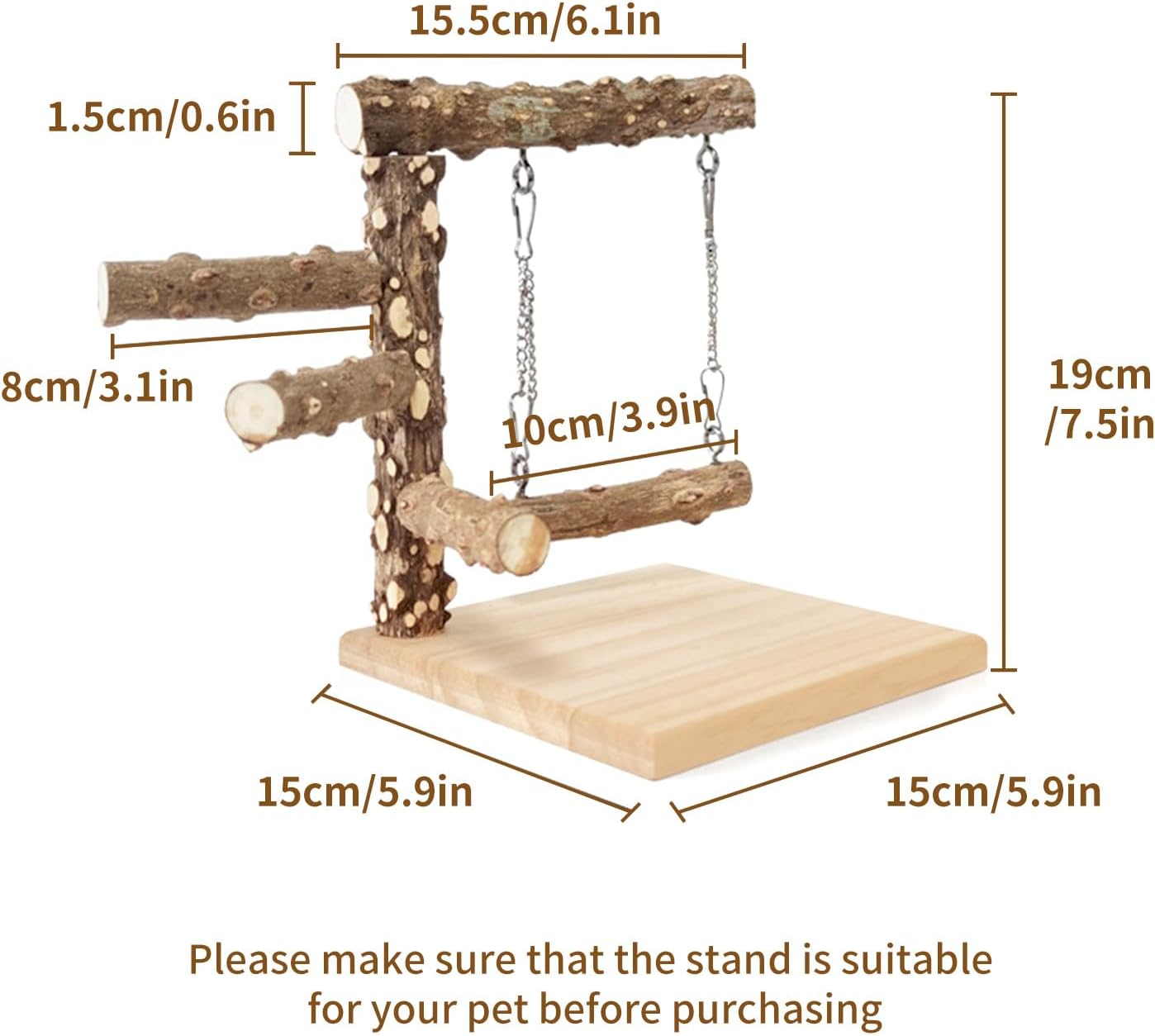 Bird Perch Stand Tabletop,Natural Pricklyash Wood Parrot Playground,Bird Active Toys Cage Accessories,Playstand Platforms for Parrots Parakeets Canaries Cockatiels Conure Lovebirds image number 5