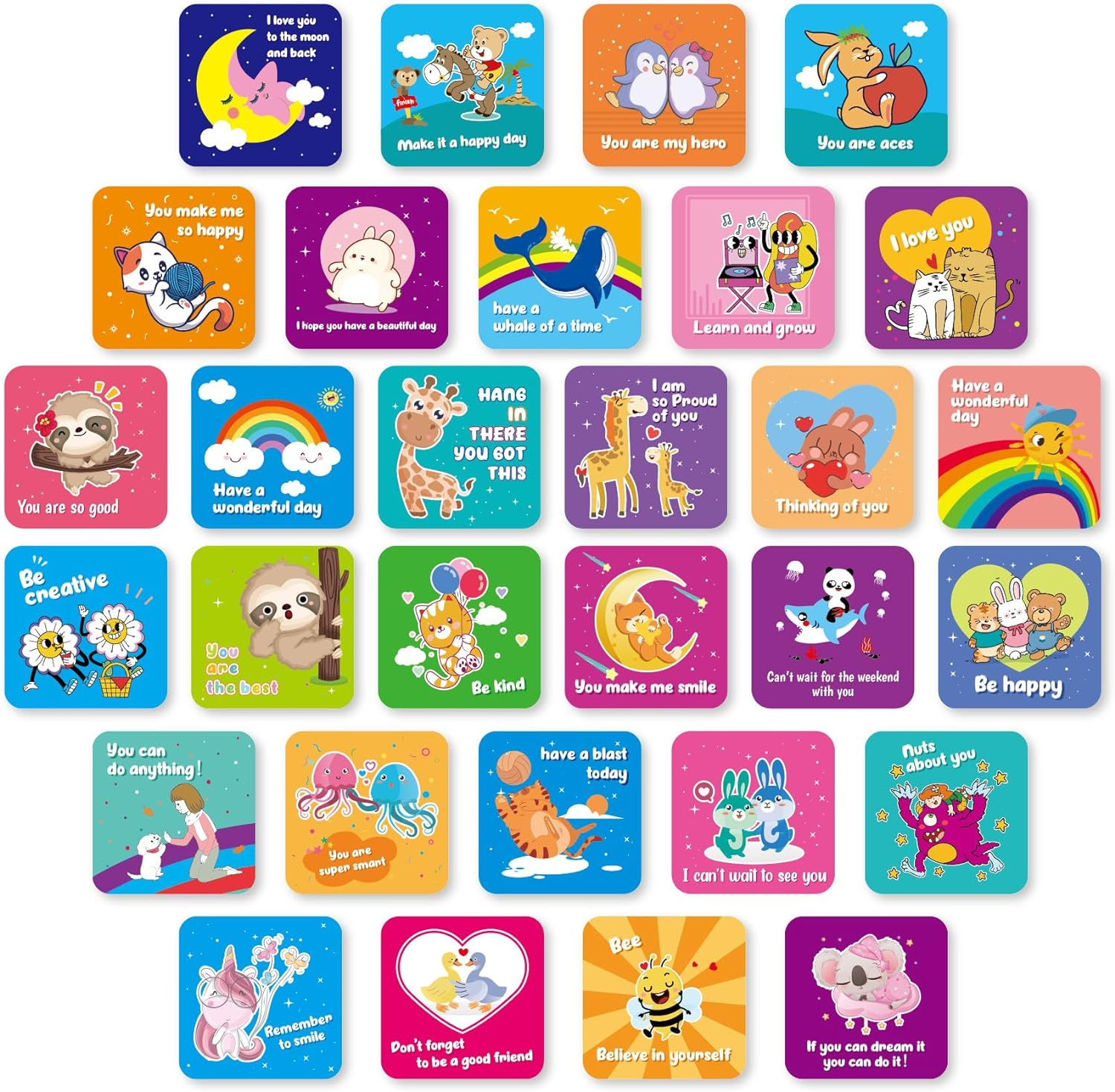 60 Pcs Affirmation Cards for Kids,Lunch Box Notes,Funny Inspirational Cards,Cute Self Encouragement Positive Thinking Card,Motivational Card,Gifts for Children Toddler Girls Christmas