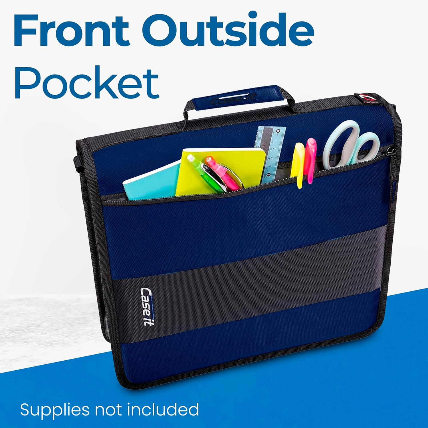 Case-It the Classic Zipper Binder - 2 Inch O-Rings - Multiple Pockets - 800 Sheet Capacity - Comes with Shoulder Strap - Midnight Blue D-251 image number 6