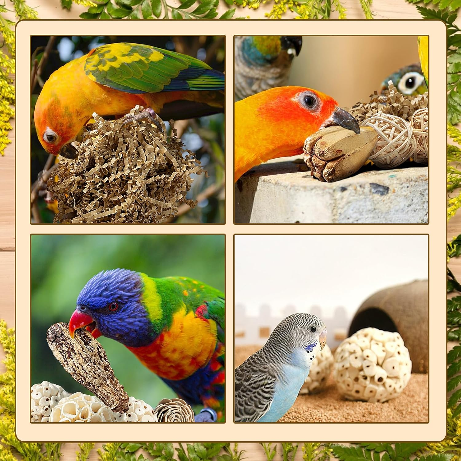 SUSOO Natural Bird Chewing Wooden Toys DIY Set, Safe Shredding Toys with Sola Balls, Wood Blocks, Apple Wood and Pine Cone, Foraging Toy for Parrots, Parakeet, Budgie, Conure,Love Birds and Cockatiel image number 5