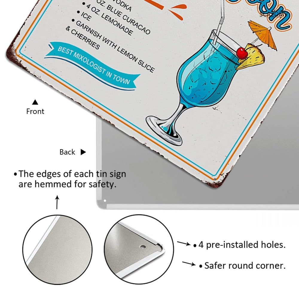 Cocktail Poster Vintage Metal Signs, Blue Lagoon Cocktail Recipes Tin Sign Decoration Bar Accessories Hanging Crafts Home Kitchen Pub Man Cave Wall Art Decor 8X8 Inch - Color060702 image number 5