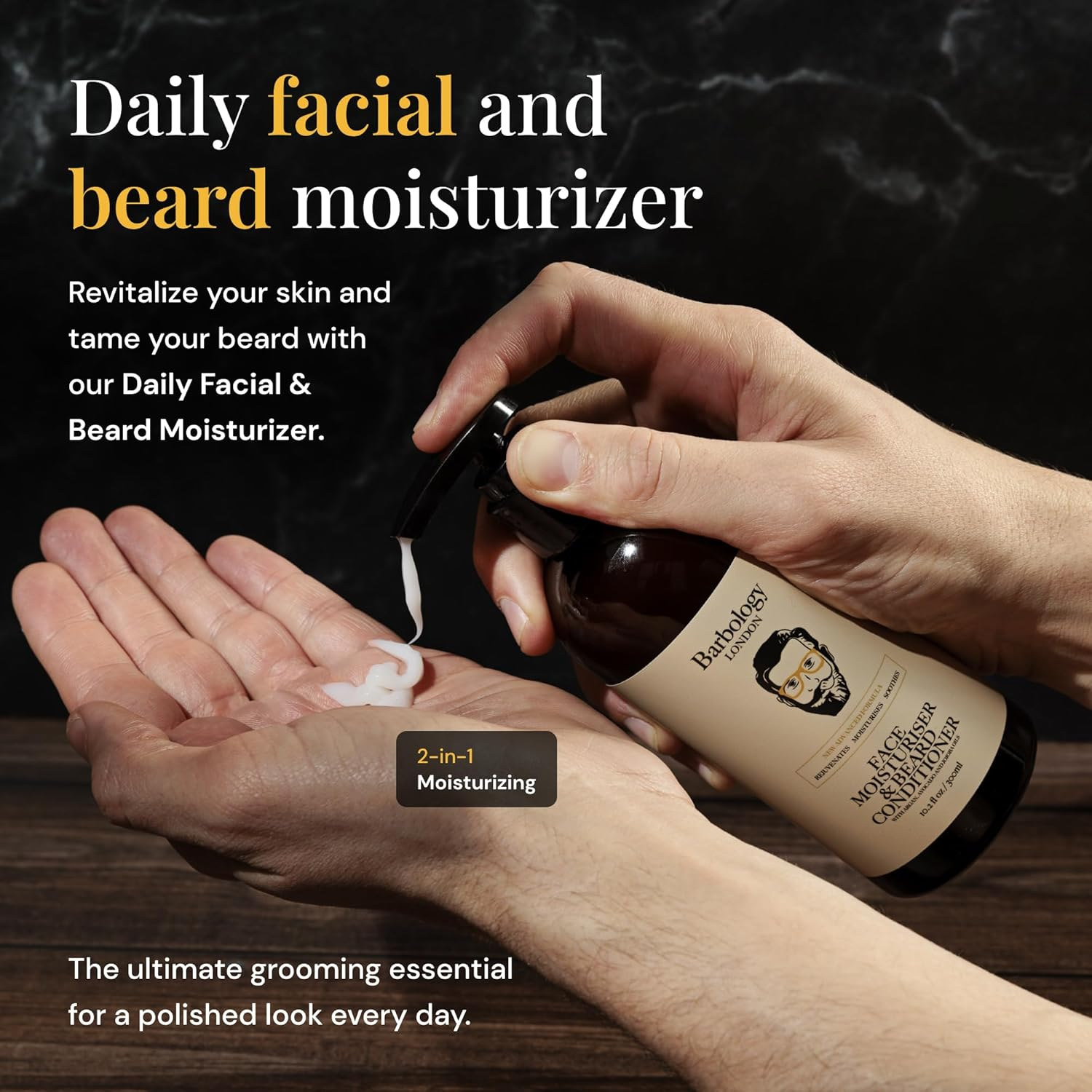 Vegan 2-In-1 Face Moisturiser and Beard Conditioner with Jojoba, Argan, Avocado Oils, 300Ml image number 1