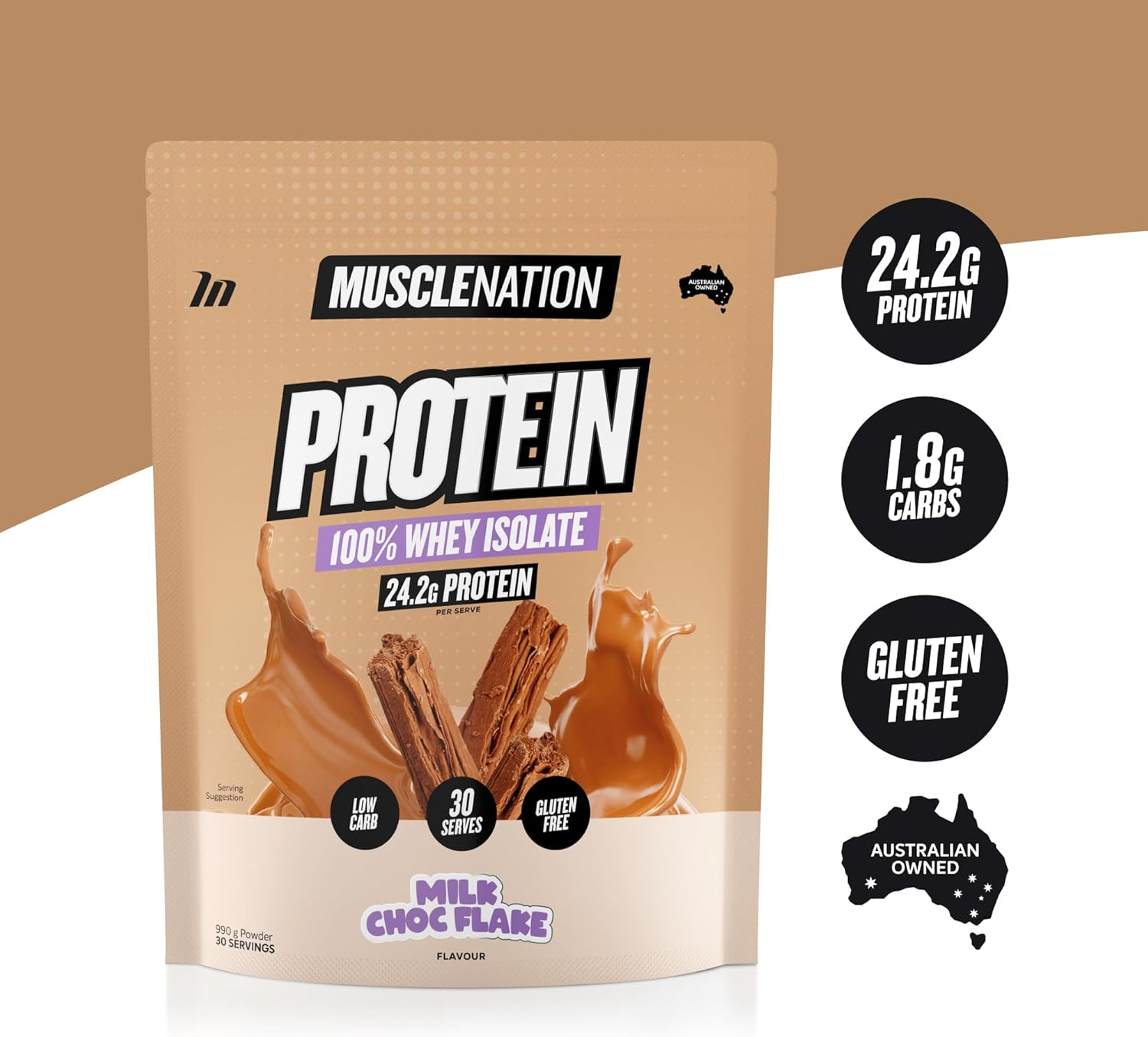 Muscle Nation Milk Chocolate Flavour Whey Protein Isolate 990G (30 Serves)