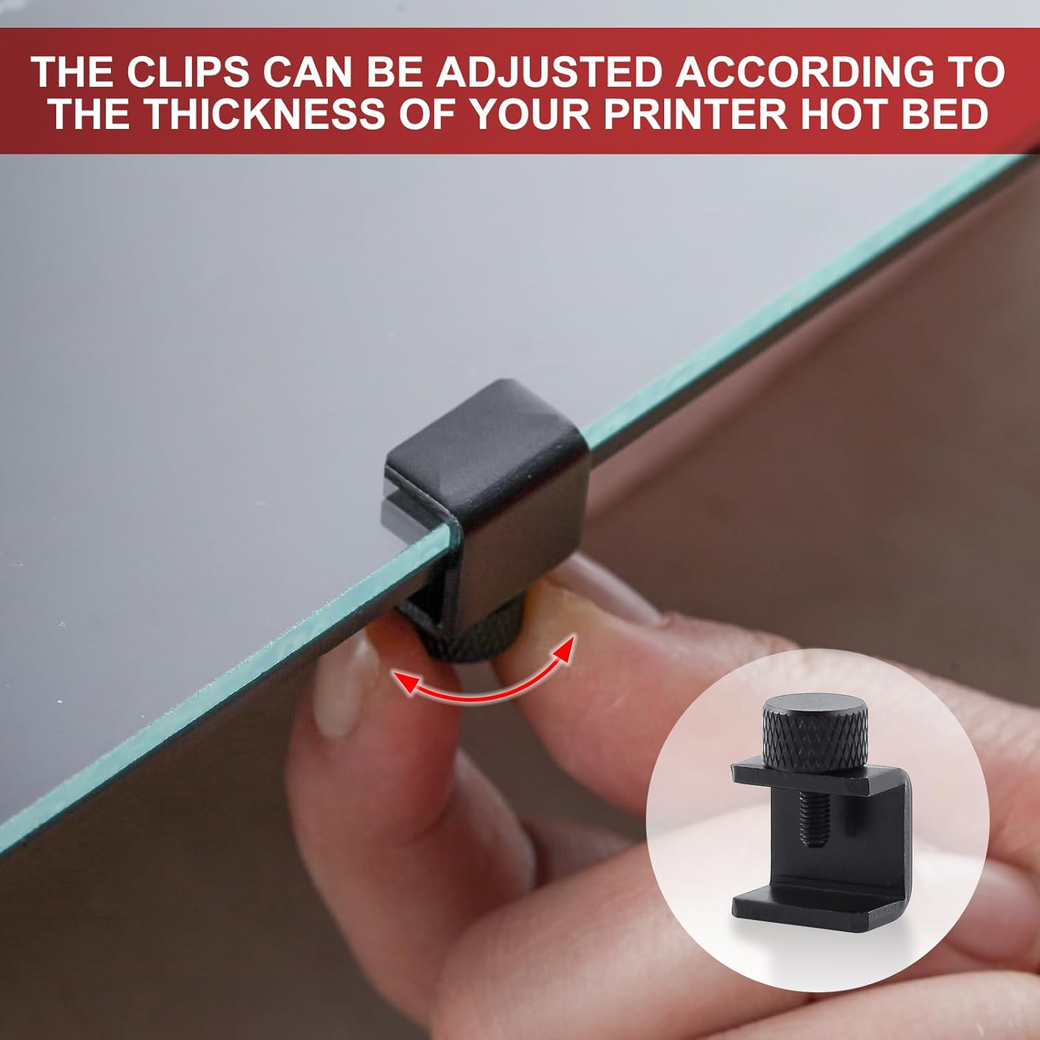 8PCS 3D Printer Bed Clips Clamps Ender 3 Glass Plate Clamps 3D Printer Build Plate Clips 3D Printer Heated Bed Glass 3D Printer Fix Clamp Adjustable Fixed Clips Glass Bed Stable Clamps