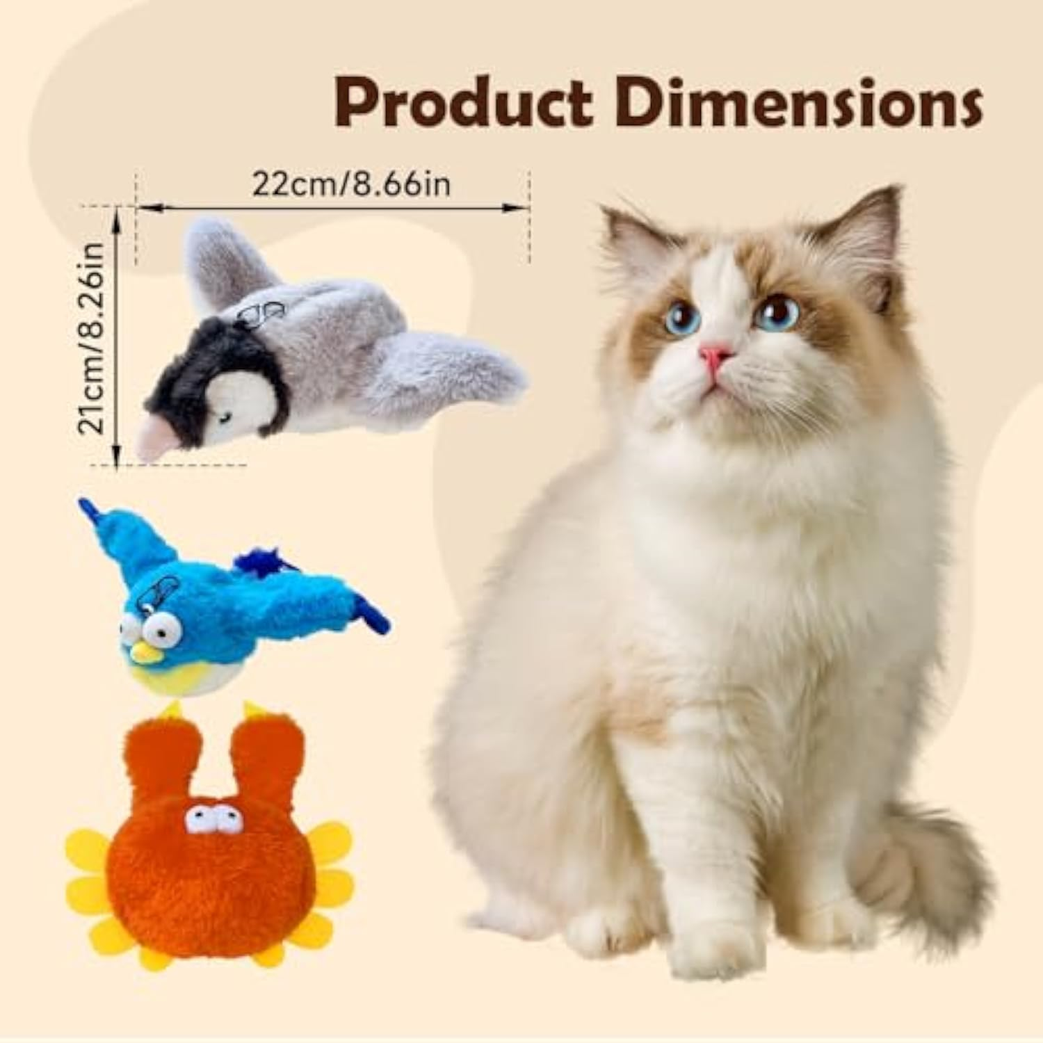 Interactive Flapping Bird Cat Toy with Chirping Sounds, Plush Flying Bird Toy for Indoor Cats (3#) image number 1
