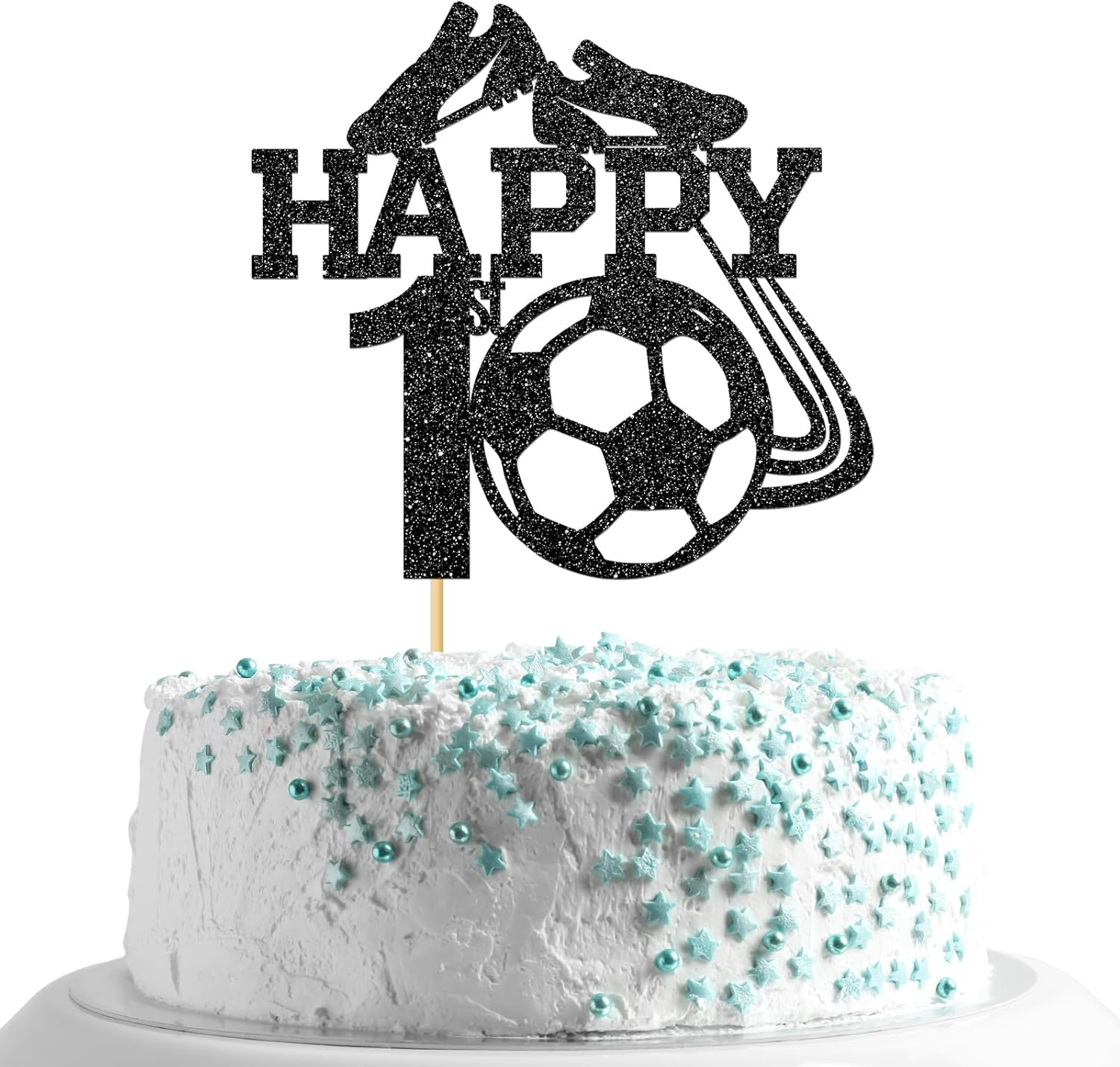 Monmon & Craft Soccer 1St Birthday Cake Topper/Sport Theme Soccer Ball Baby Shower Cake Docer/Soccer Player Boy 1St Birthday Party Decorations - Black Glitter image number 1
