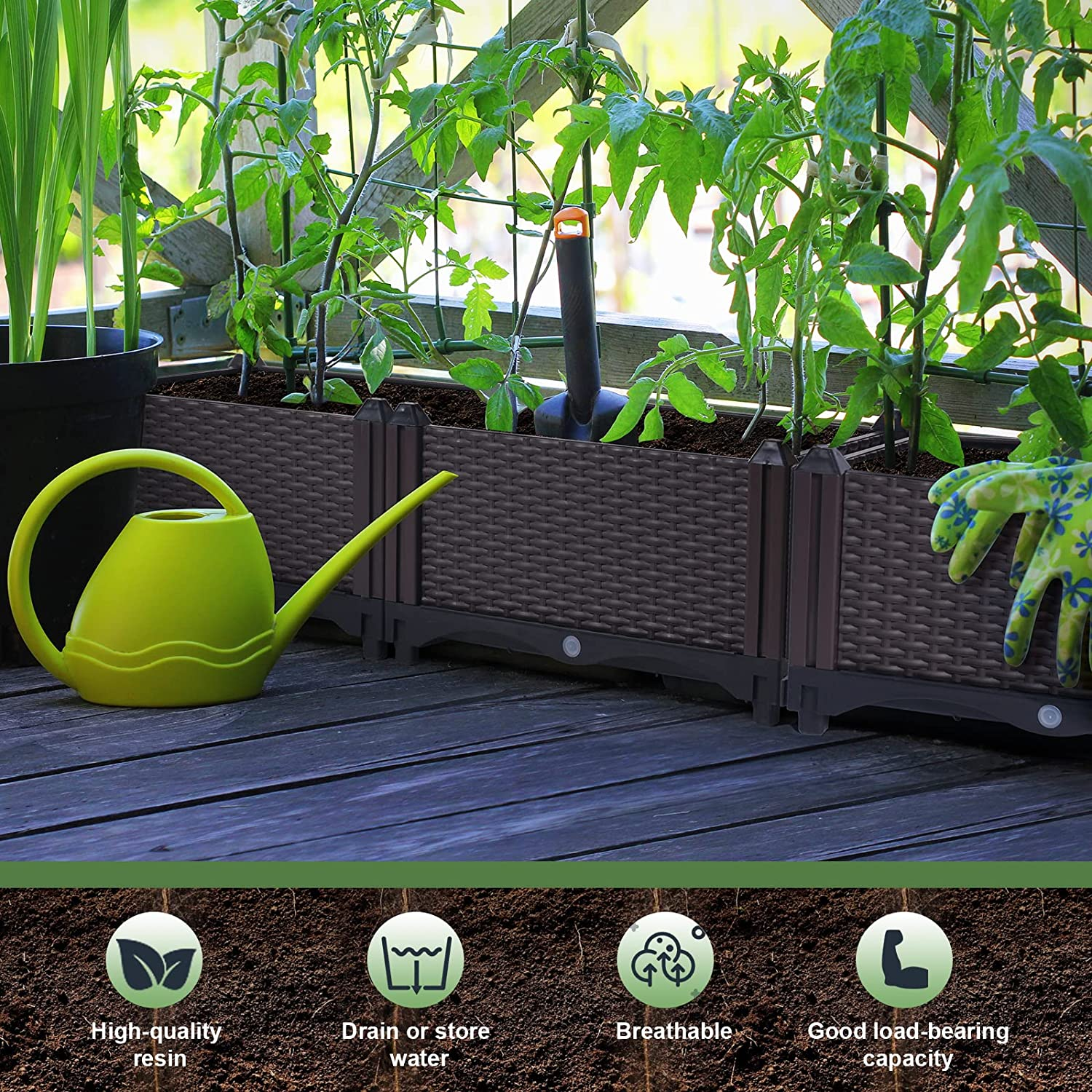 Raised Garden Bed Planter Box with Drainage Perfect for Vegetable Herbs Flower Self Aerating Reservoir Indoor Outdoor Weather Resistant Interlock Design image number 2