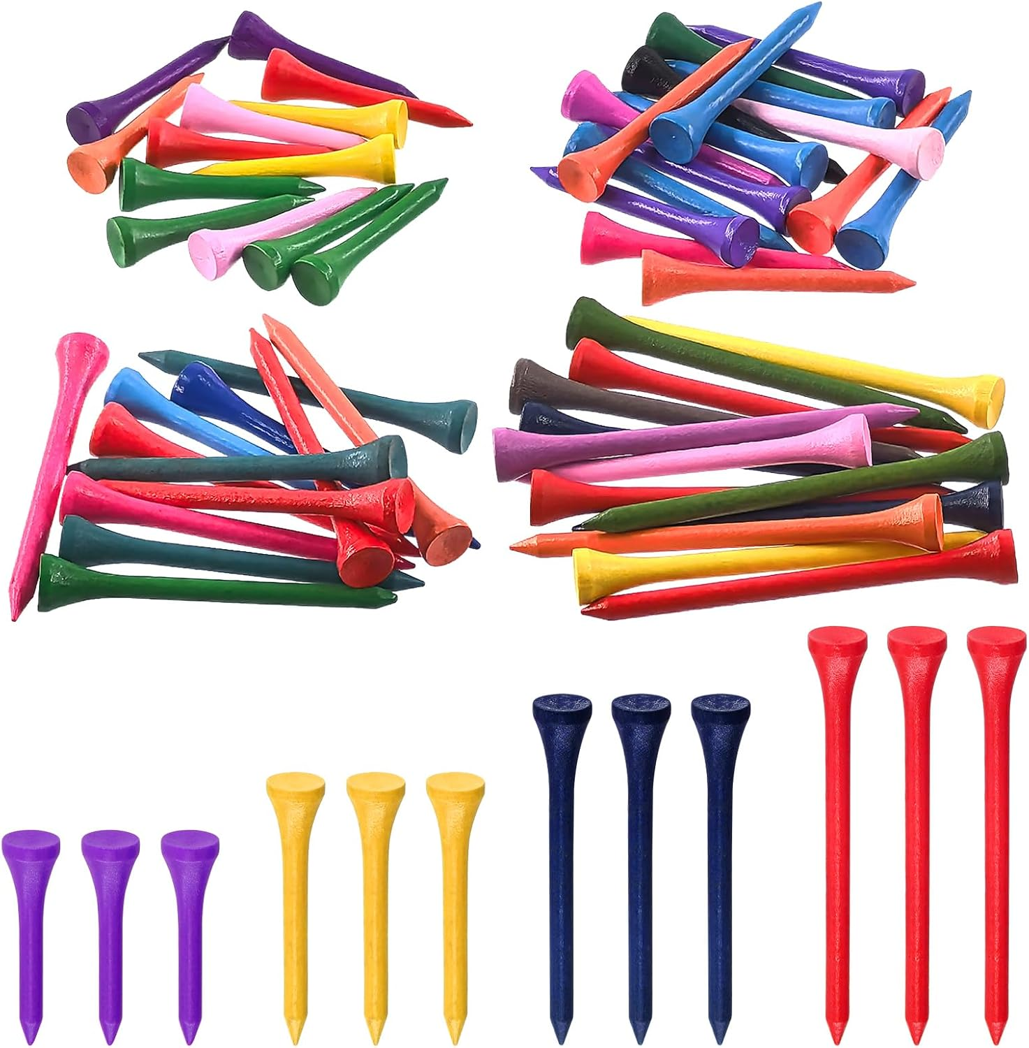 180Pcs 4 Sizes Golf Tees Assortment Kit Durable Bamboo Tees Wooden Golf Tees Less Friction Wood Tees Reduce Friction Side Spin for Golf Training Golfer Professional