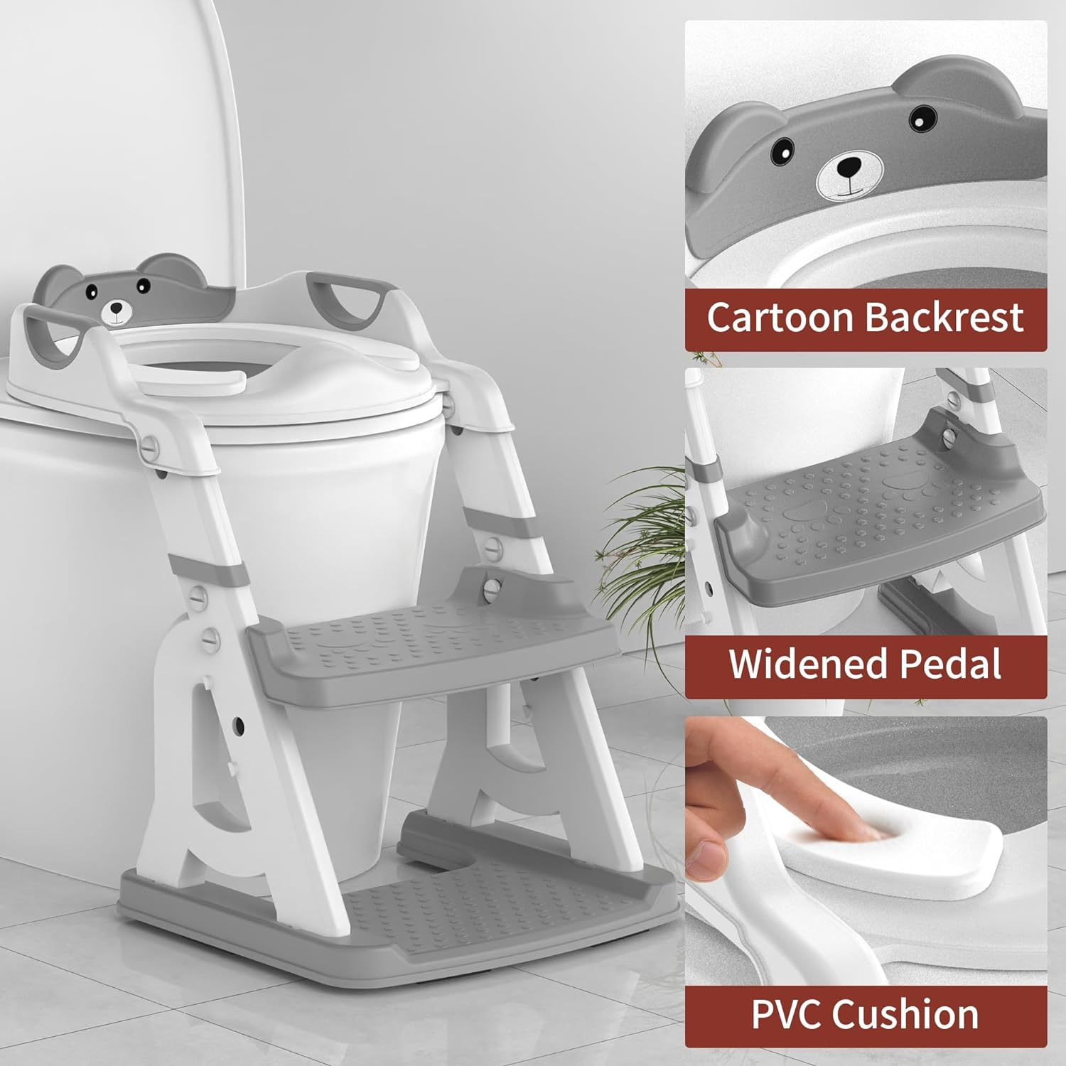 Potty Training Seat, Upgrade 2 in 1 Potty Training Toilet for Toddler, Toddler Toilet Seat for Boys Girls with Splash Guard, Anti-Slip Pad and Step Stool (Grey) image number 3