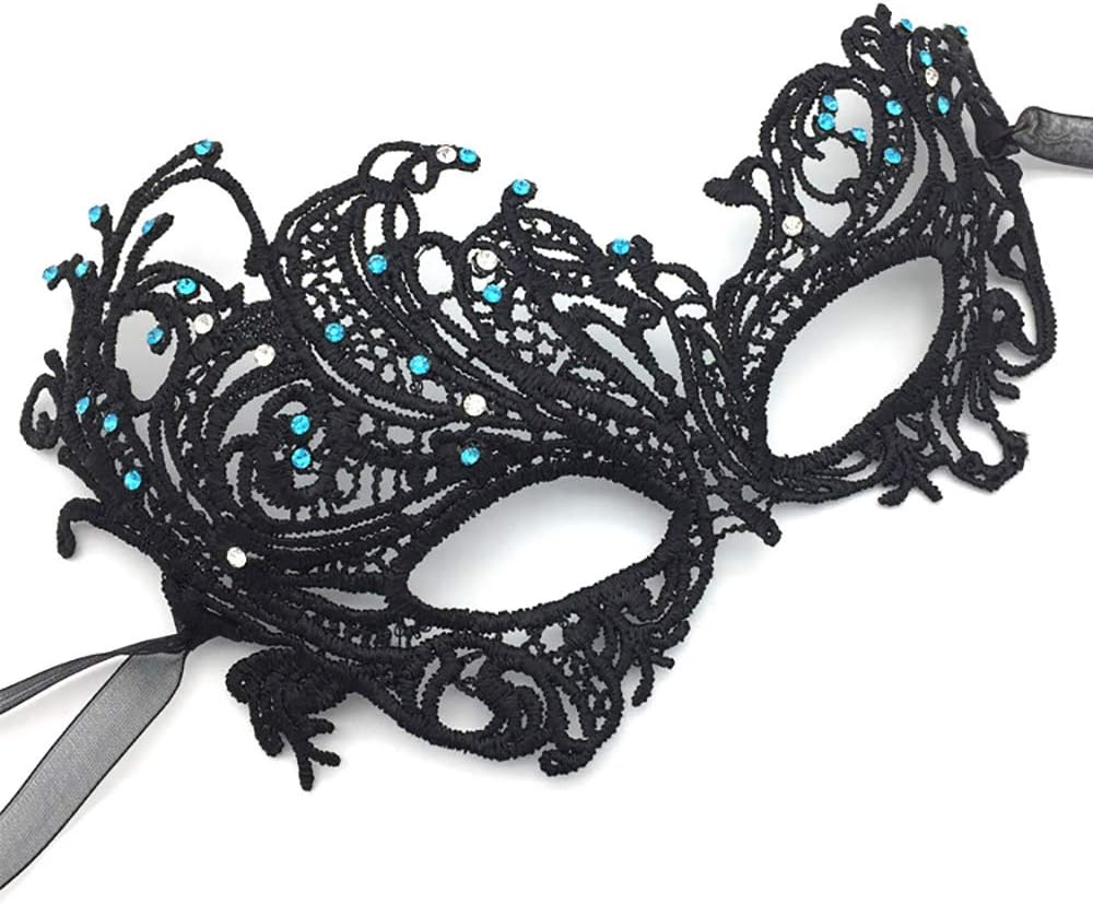 Imapo Masquerade Mask with Blue and White Rhinestones, Halloween Mardi Gras Masks for Women Lady, Christmas Cosplay Venetian Party Prom Ball Lace Eye Masks image number 4
