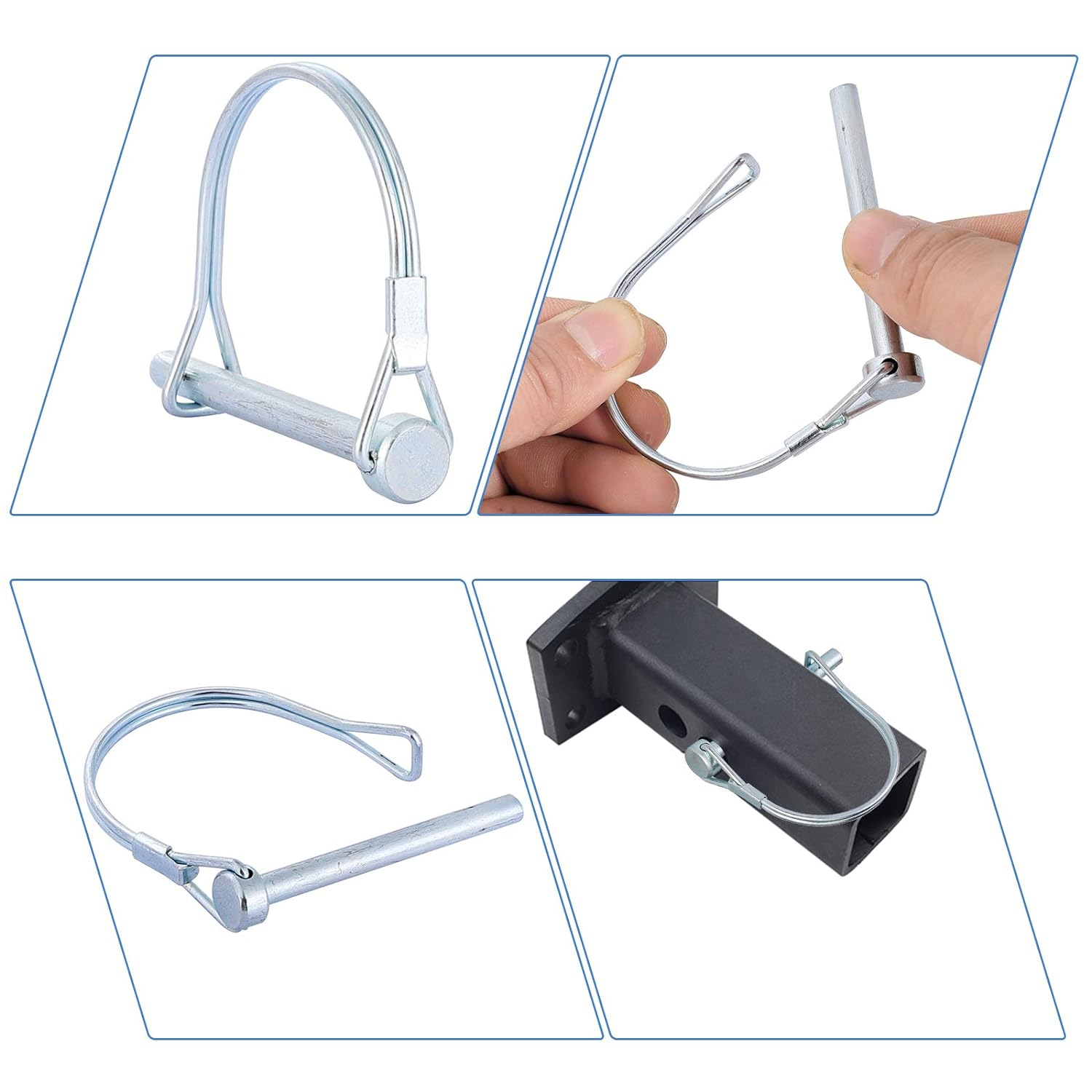 12PCS Wire Lock Pins, 1/4 Inch Heavy Duty Safety Coupler Pin Shaft Locking Pto Hitch Pin with round Arch Wire Retainer for Farm Trailers Lawn Garden