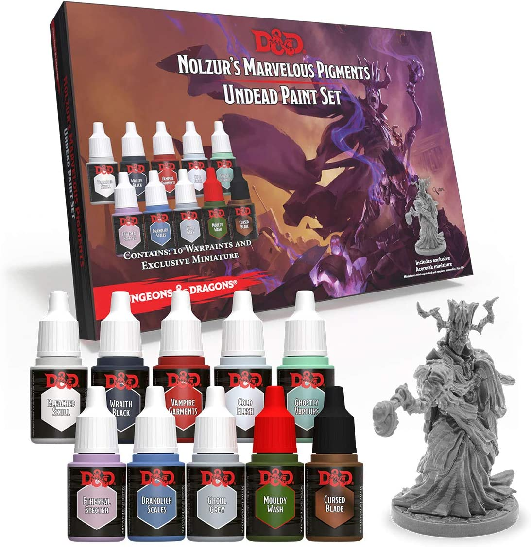 The Army Painter D&D: Undead Paint Set - Nolzur'S Marvelous Pigments Miniature Painting Kit with Acererak Miniature, Various, 11 Piece Set, GF975005 image number 1