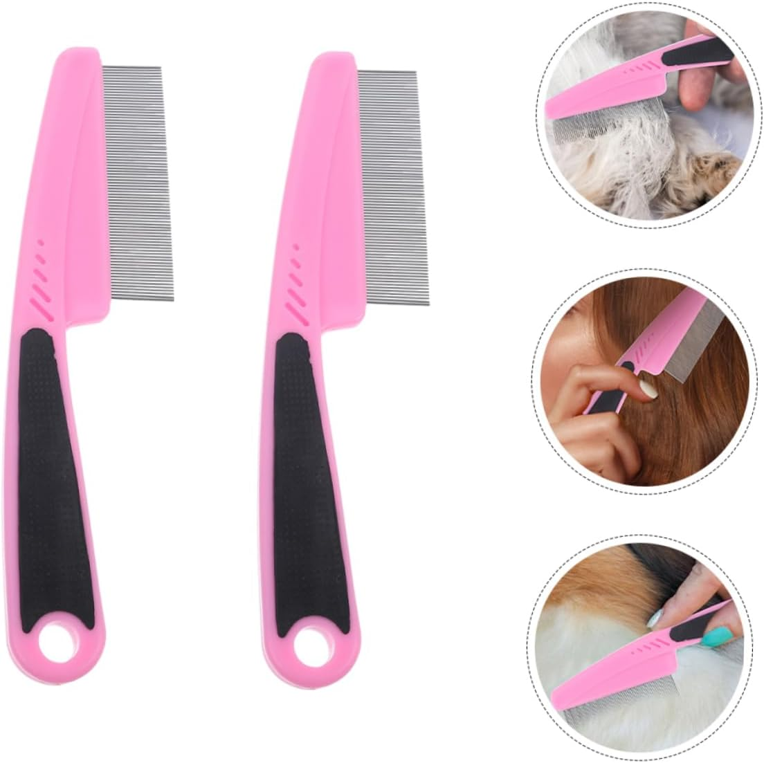 2Pcs Stainless Steel Fine Tooth Scalp Combs Dandruff Removal Hair Combs for Women Men Children Pets Portable Pink Handle Grooming Brushes - Multi image number 7