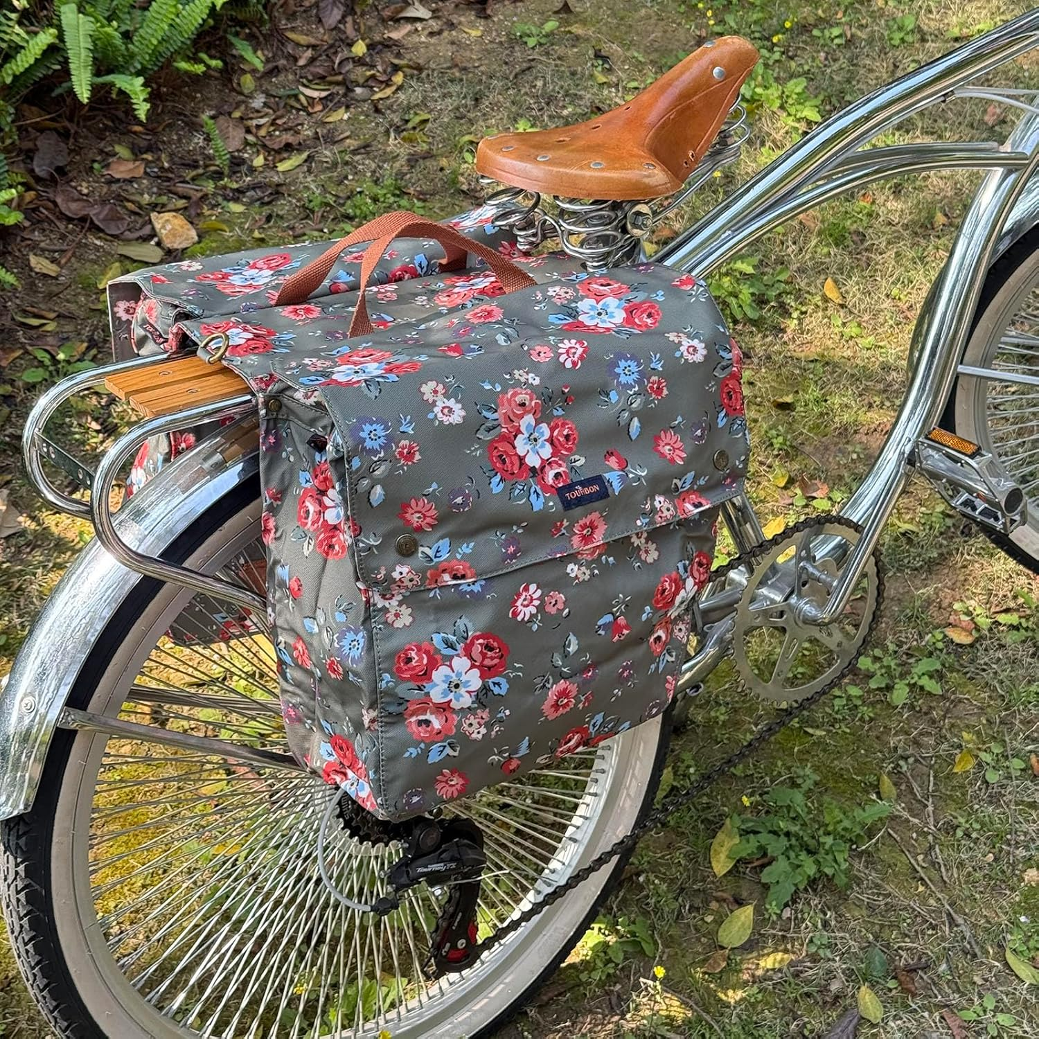 Tourbon Canvas Bike Bags Rear Rack Roll-Up Bicycle Double Panniers Waterproof image number 3