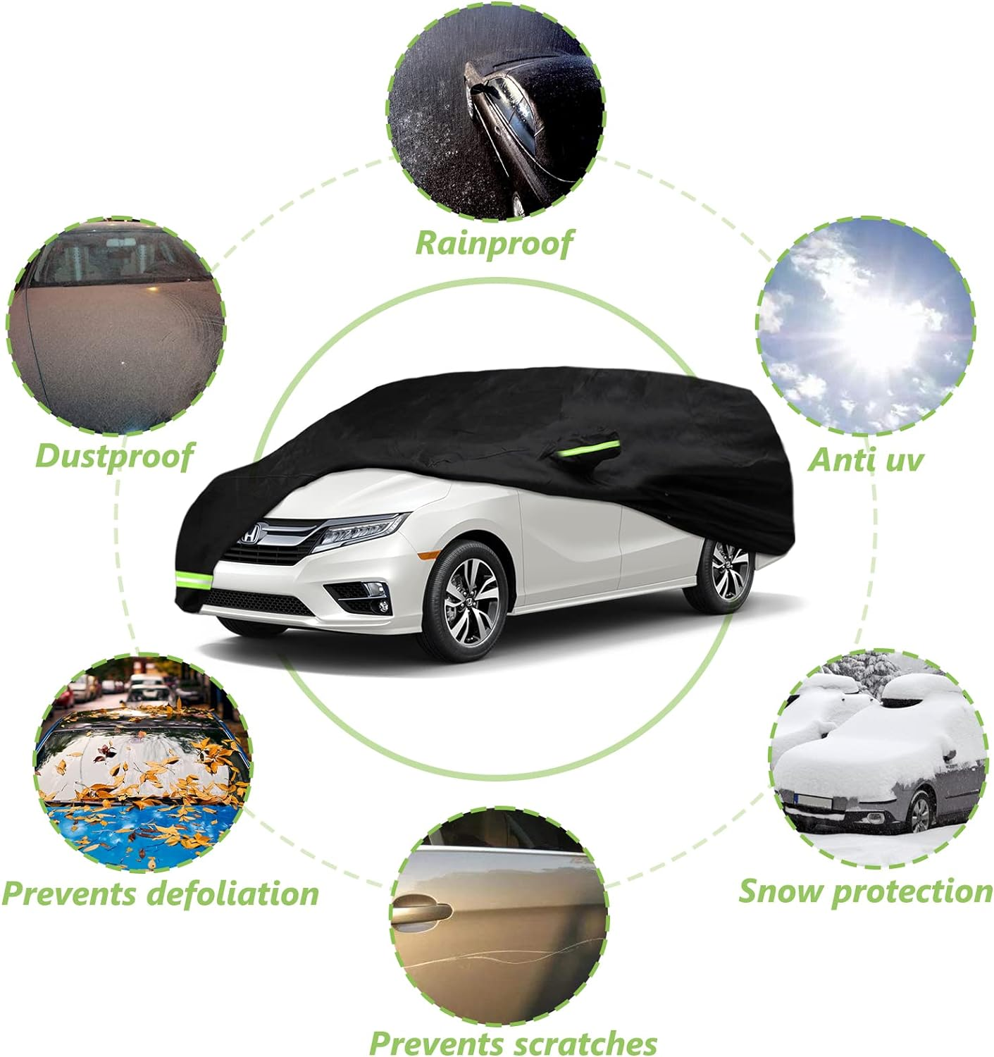 YIXIN Waterproof Car Cover Cover for 2005-2026 Honda Odyssey Minivan 190T Custom Fits 100% Water Resistant Wind Belt and Single Door Zipper, up to 205" L (Black-For Honda Odyssey) - Black-For Mazda Miata（ 1989-2022) image number 2