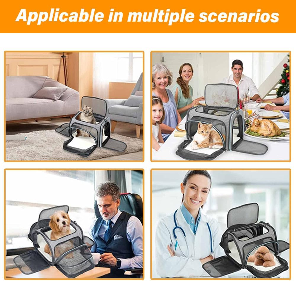 Expandable Pet Carrier, Hand-Held Foldable with Mesh Pocket, Large Capacity Pet Travel Bag with Fleece Pad, Suitable for Kittens, Rabbits, Puppies and Small Animals. (Gray Green) image number 5