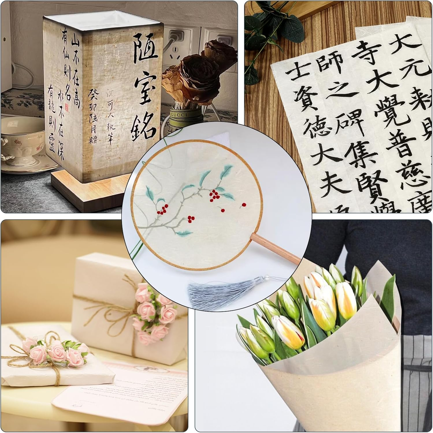 FIVEIZERO 50 Sheets A4 Mulberry Paper Natural Fiber Rice Paper, 8.3X11.7In White Decoupage Tissue Paper for Crafts, Gift Wrapping image number 3