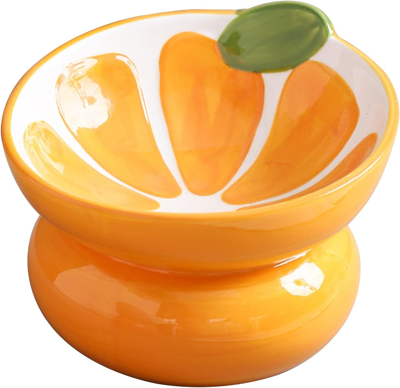 Ceramic Raised Cat Bowl, Elevated Cat Food Bowl for Indoor Cats, anti Vomiting & Protect Pet'S Spine, Cute Tilted Cat Dish for Flat Faced Cats and Kitten (Orange Shaped) image number 2